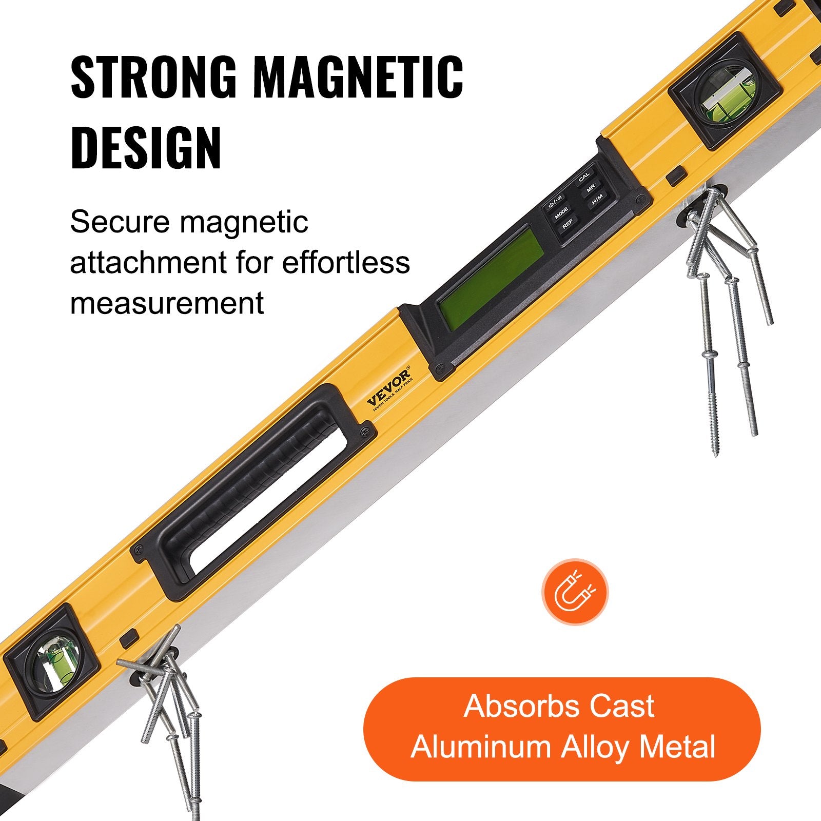 Magnetic Torpedo Level 24 Inch LED Backlit Aluminum Alloy Bubble Vials Window