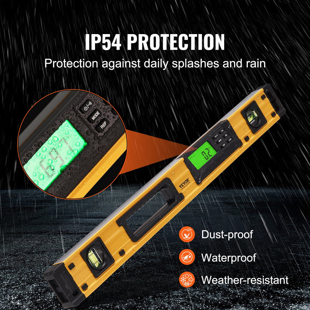 Magnetic Torpedo Level 24 Inch LED Backlit Aluminum Alloy Bubble Vials Window