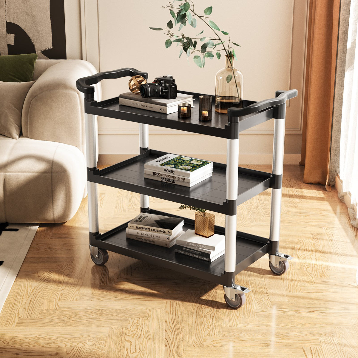 Utility Cart 3-Tier 500LBS 360 Degree Swivel Wheels for Home and Office