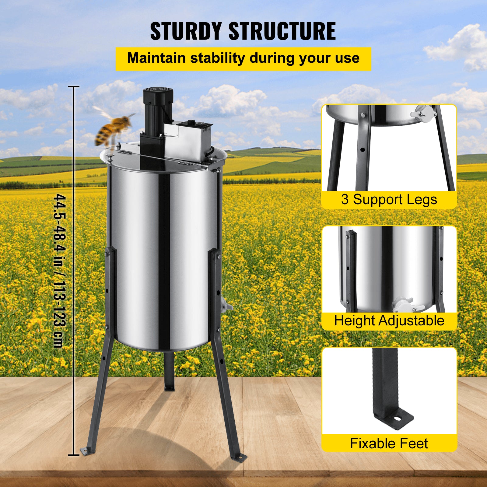 Electric Honey Extractor, 3 Frame Stainless Steel Bee Honey Spinner with Stand