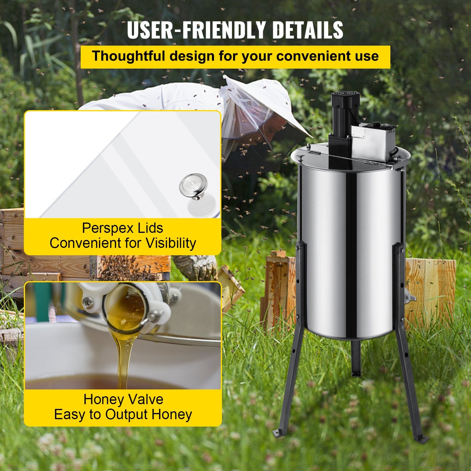 Electric Honey Extractor, 3 Frame Stainless Steel Bee Honey Spinner with Stand