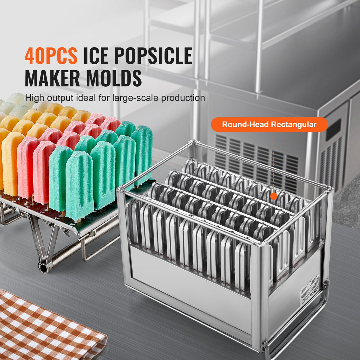 Commercial Stainless Steel 40PCS Popsicle Moulds Round Head Double Slot