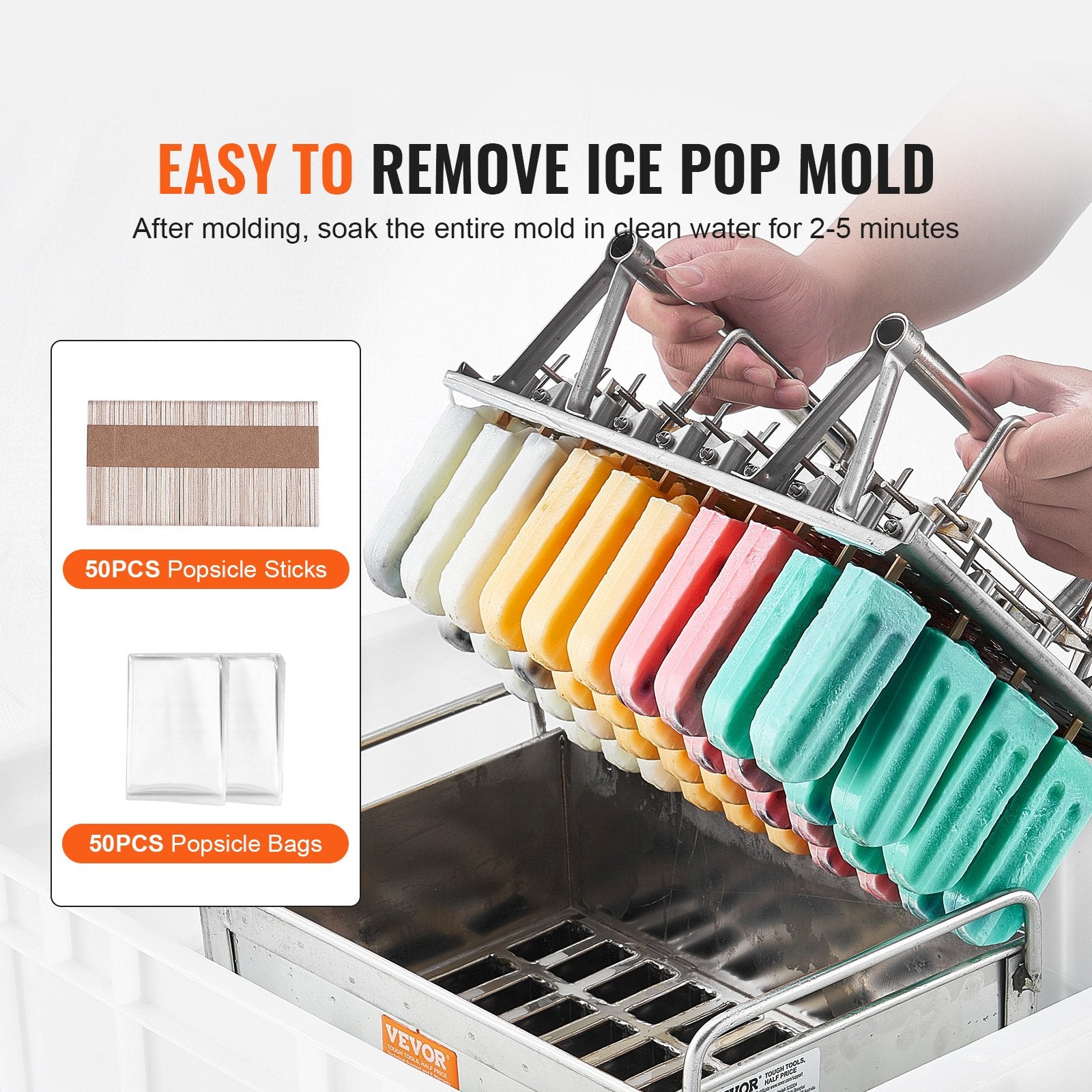 Commercial Stainless Steel 40PCS Popsicle Moulds Round Head Double Slot
