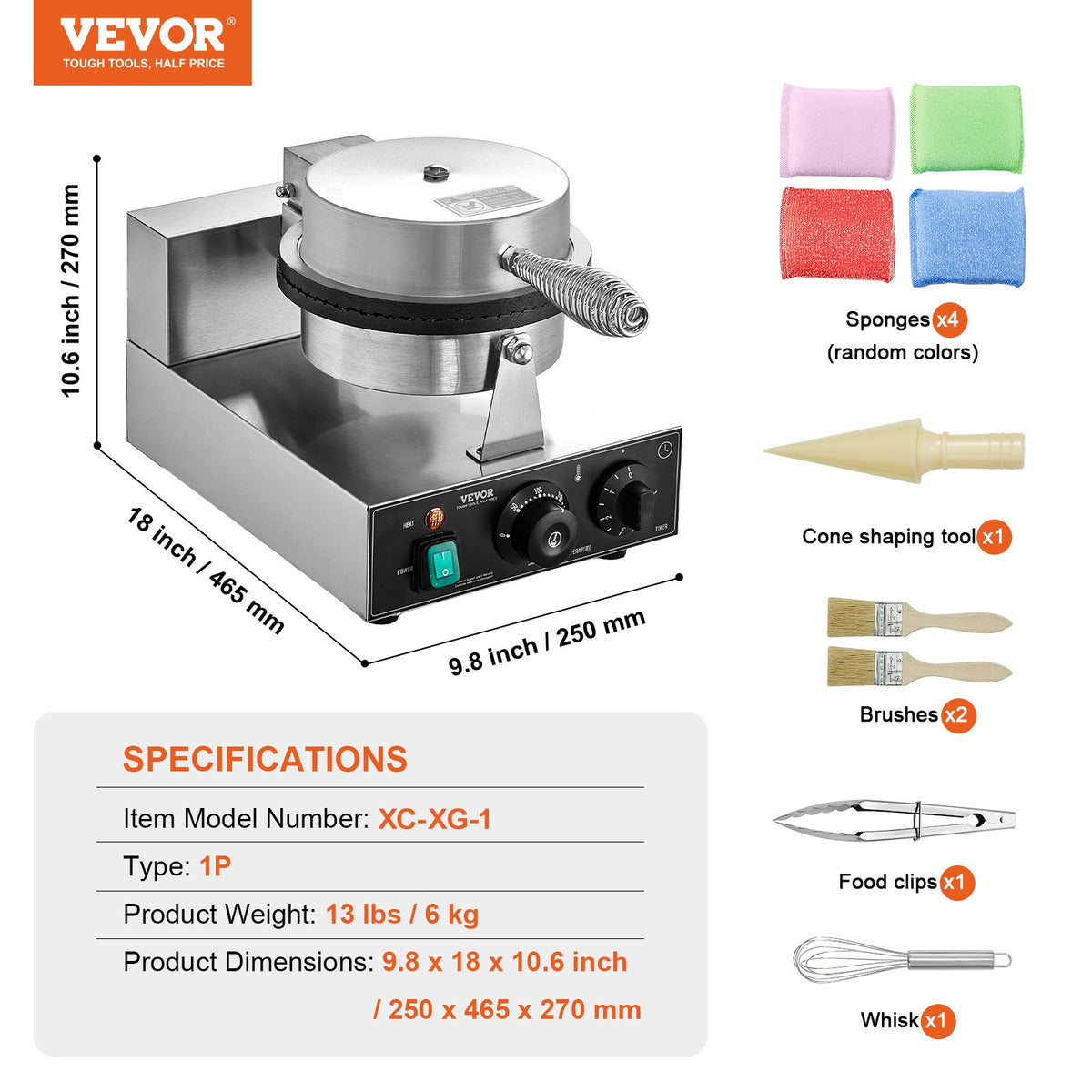 Electric Ice Cream Cone Maker 1230W Non-Stick Stainless Egg Roll Temp Control