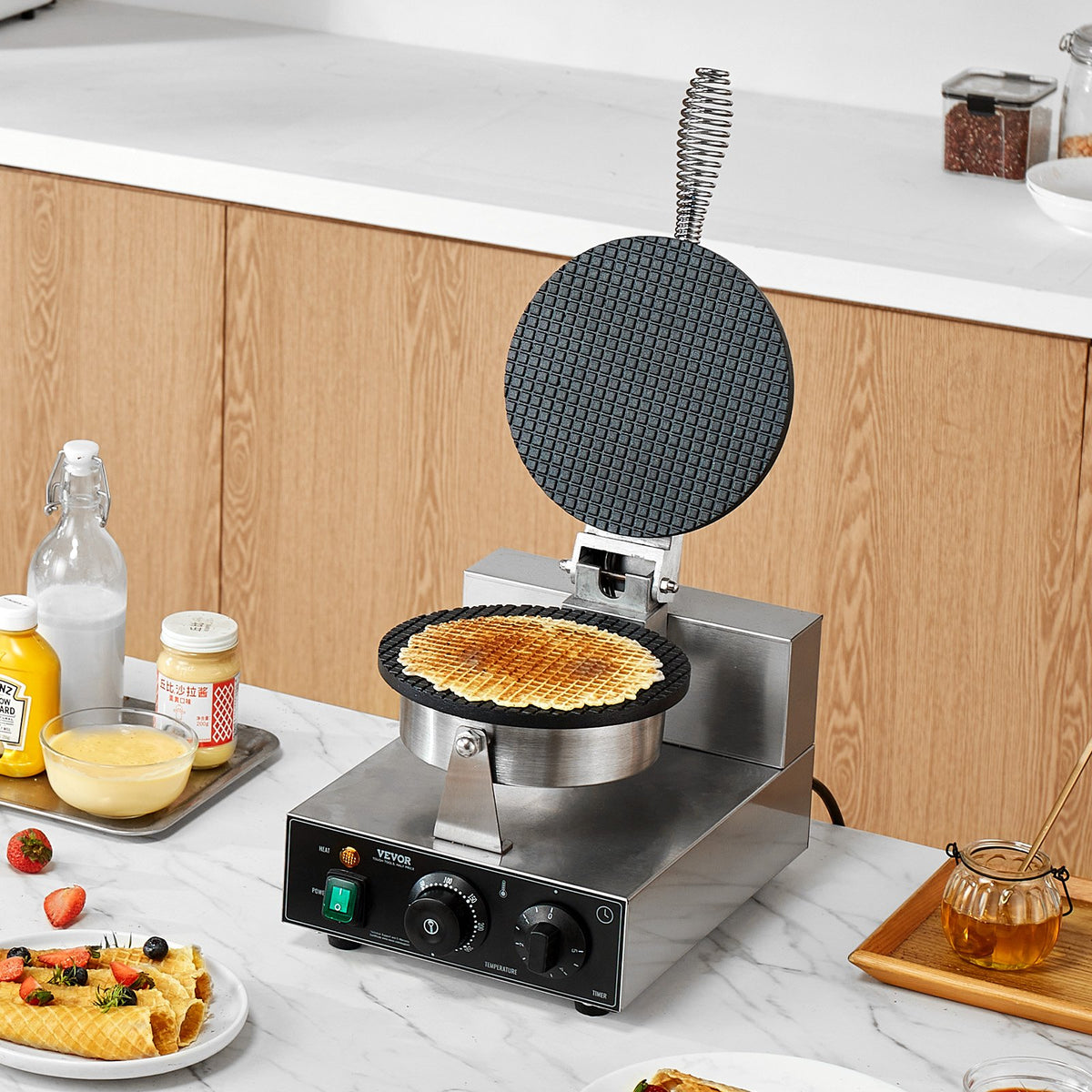 Electric Ice Cream Cone Maker 1230W Non-Stick Stainless Egg Roll Temp Control