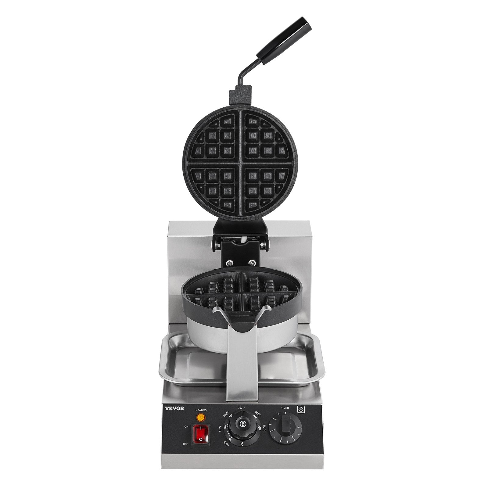 Commercial Waffle Maker 1300W Round Non-Stick Belgian Waffle Iron Temp Control