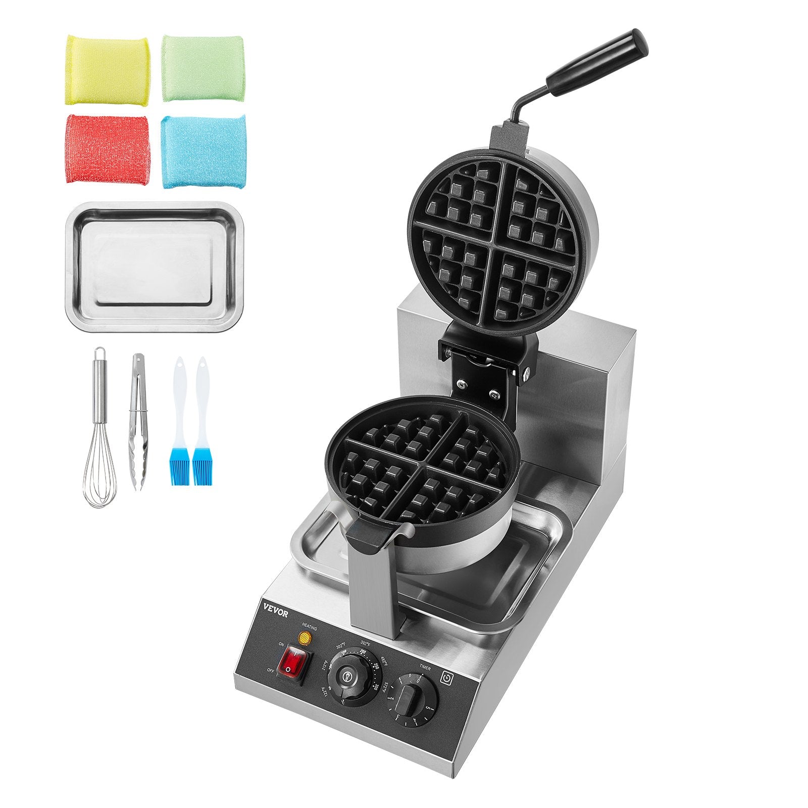 Commercial Waffle Maker 1300W Round Non-Stick Belgian Waffle Iron Temp Control