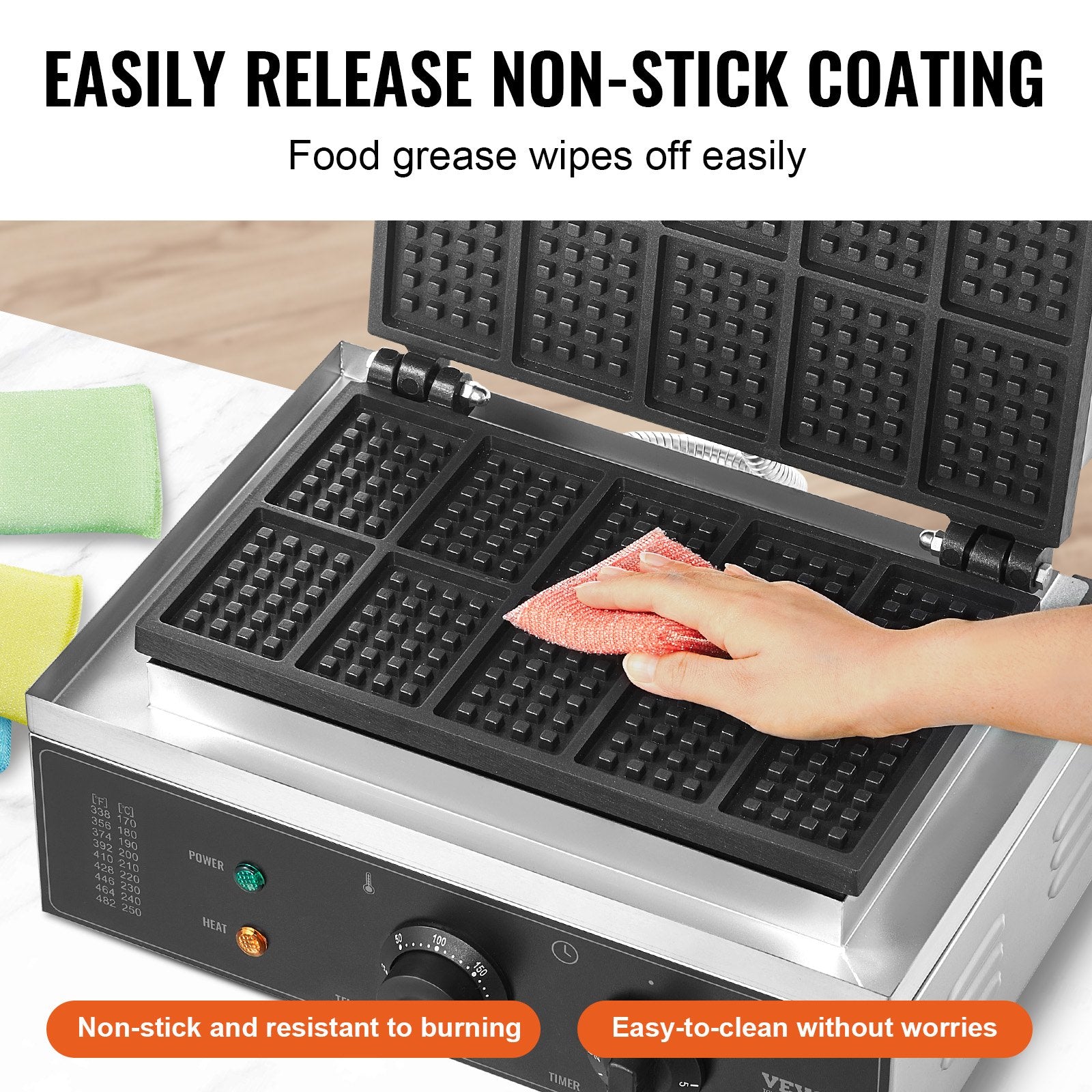 Commercial Waffle Maker 10PCS 1550W Non-Stick Belgian Waffle Iron Temp Control