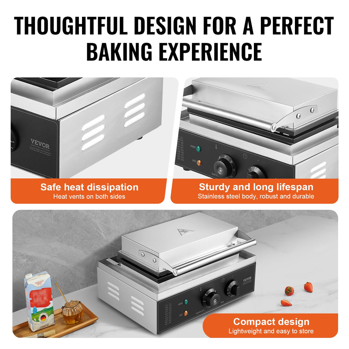 Commercial Waffle Maker 10PCS 1550W Non-Stick Belgian Waffle Iron Temp Control