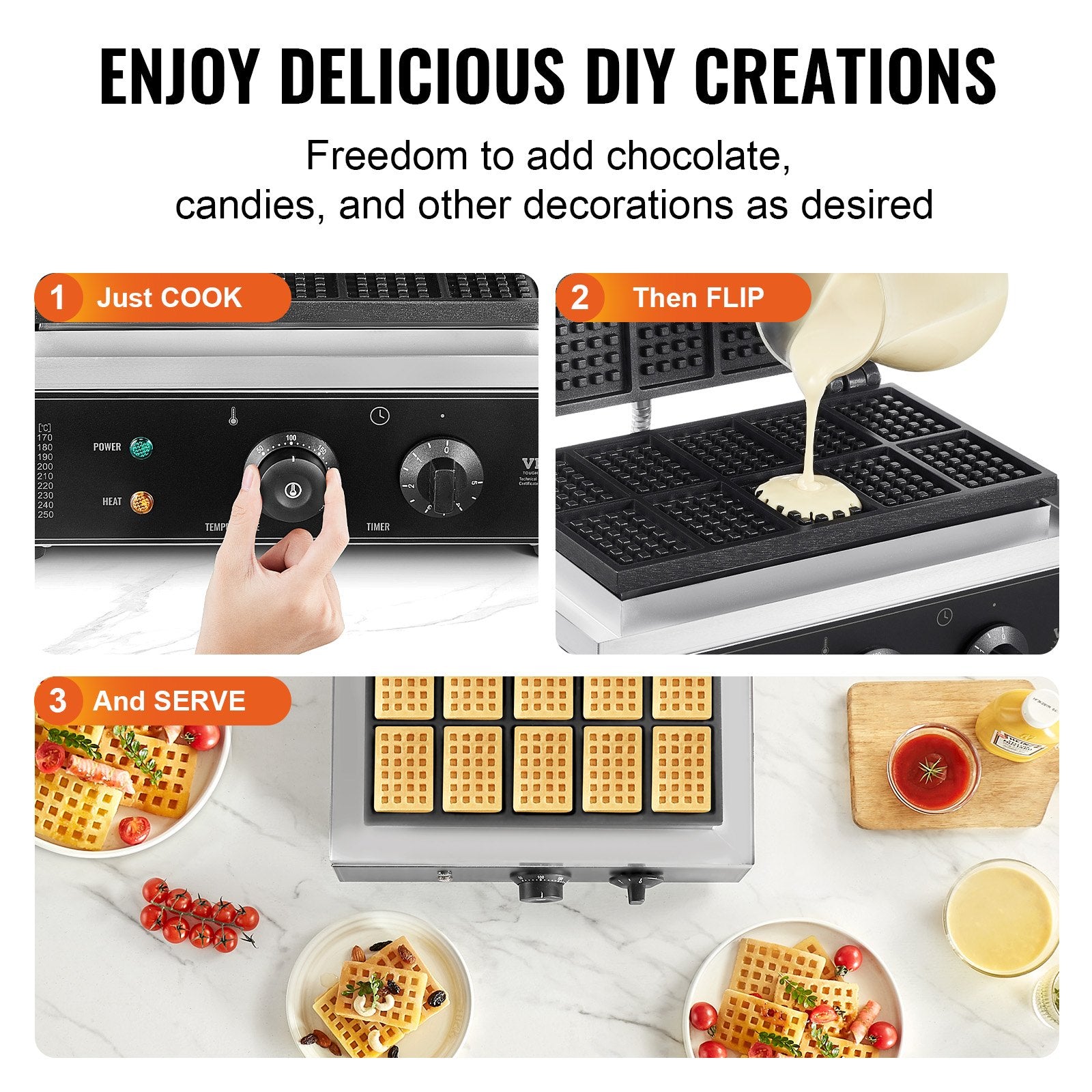 Commercial Waffle Maker 10PCS 1550W Non-Stick Belgian Waffle Iron Temp Control