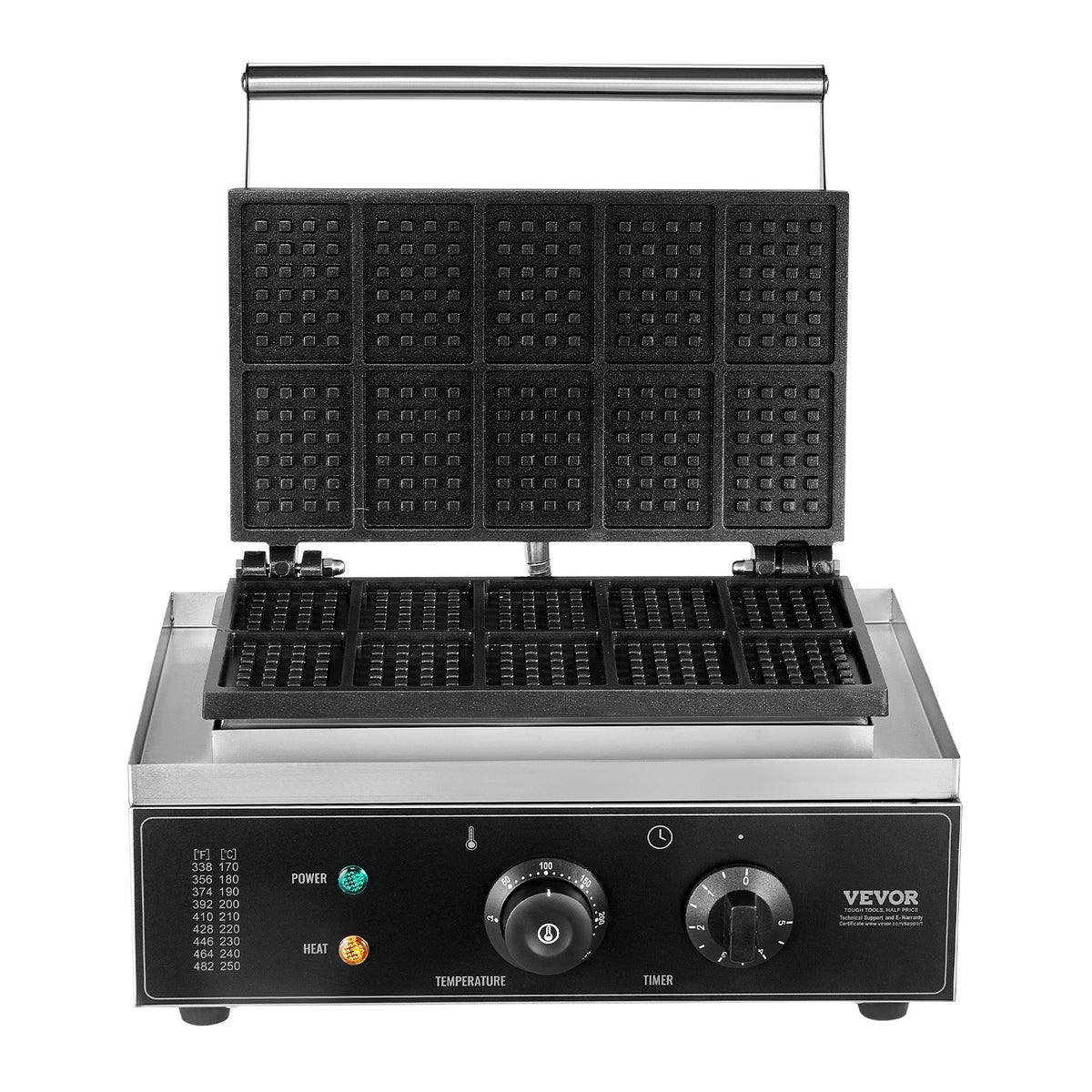 Commercial Waffle Maker 10PCS 1550W Non-Stick Belgian Waffle Iron Temp Control