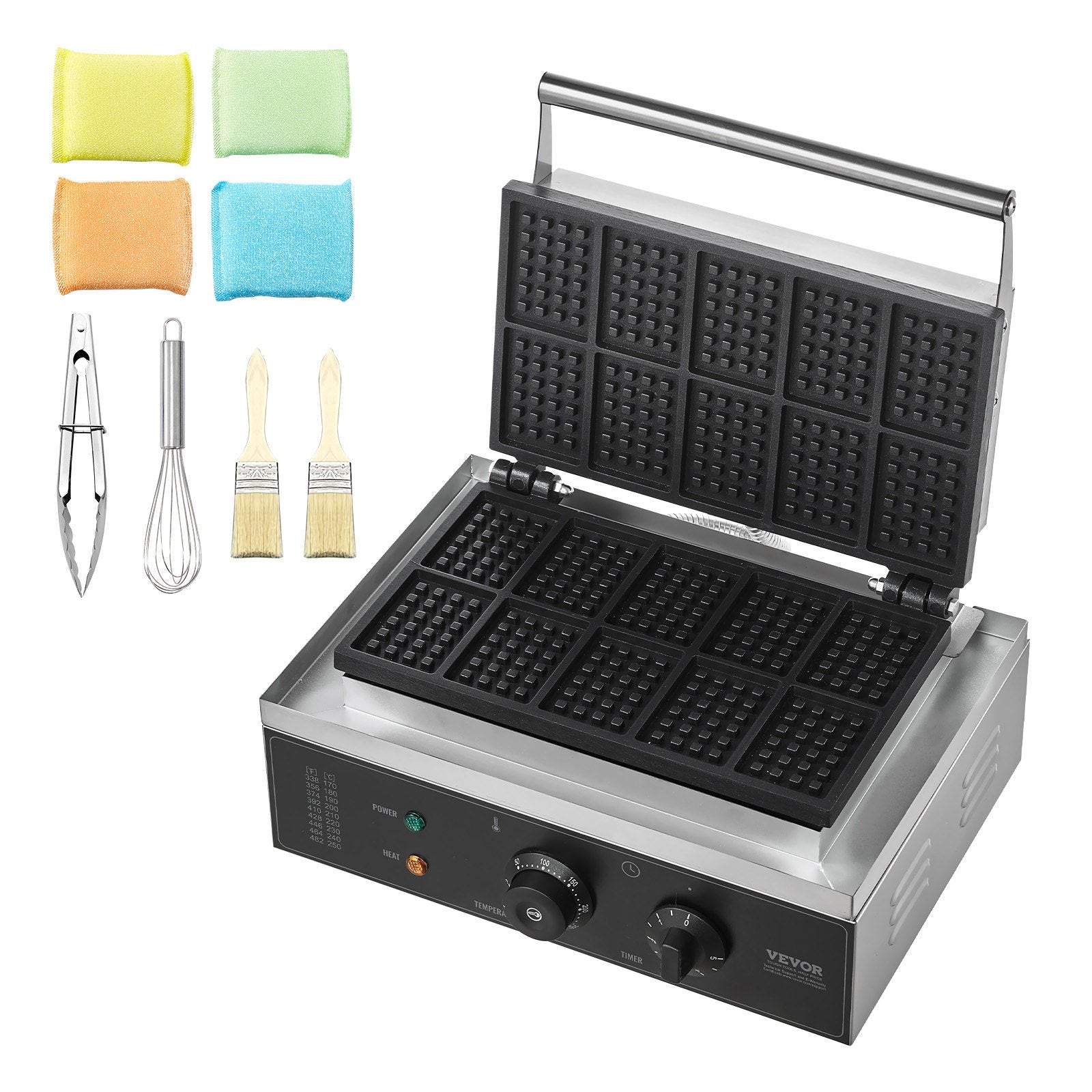 Commercial Waffle Maker 10PCS 1550W Non-Stick Belgian Waffle Iron Temp Control