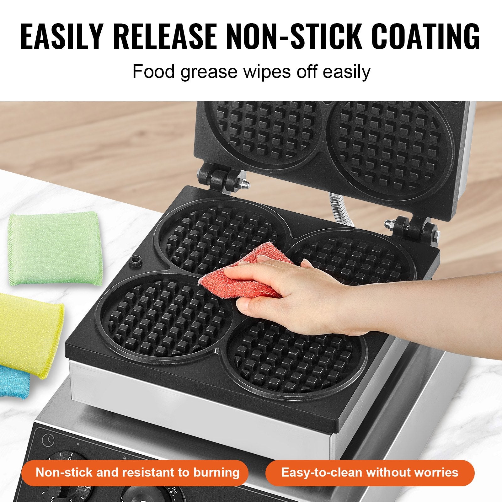 Commercial Waffle Maker 4PCS 1750W Non-Stick Stainless Belgian Waffle Iron Temp