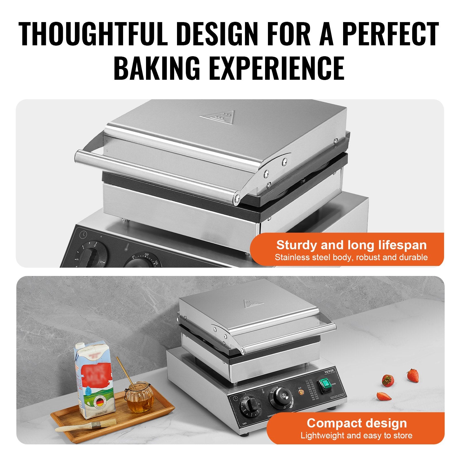 Commercial Waffle Maker 4PCS 1750W Non-Stick Stainless Belgian Waffle Iron Temp