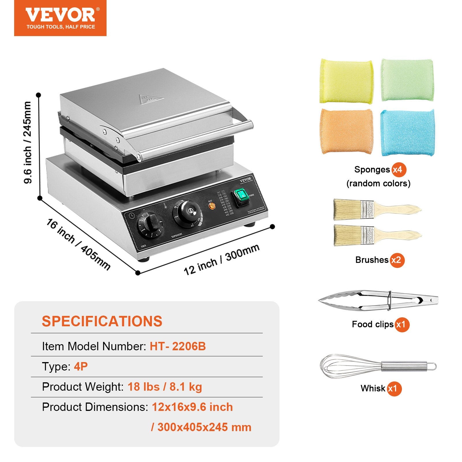 Commercial Waffle Maker 4PCS 1750W Non-Stick Stainless Belgian Waffle Iron Temp