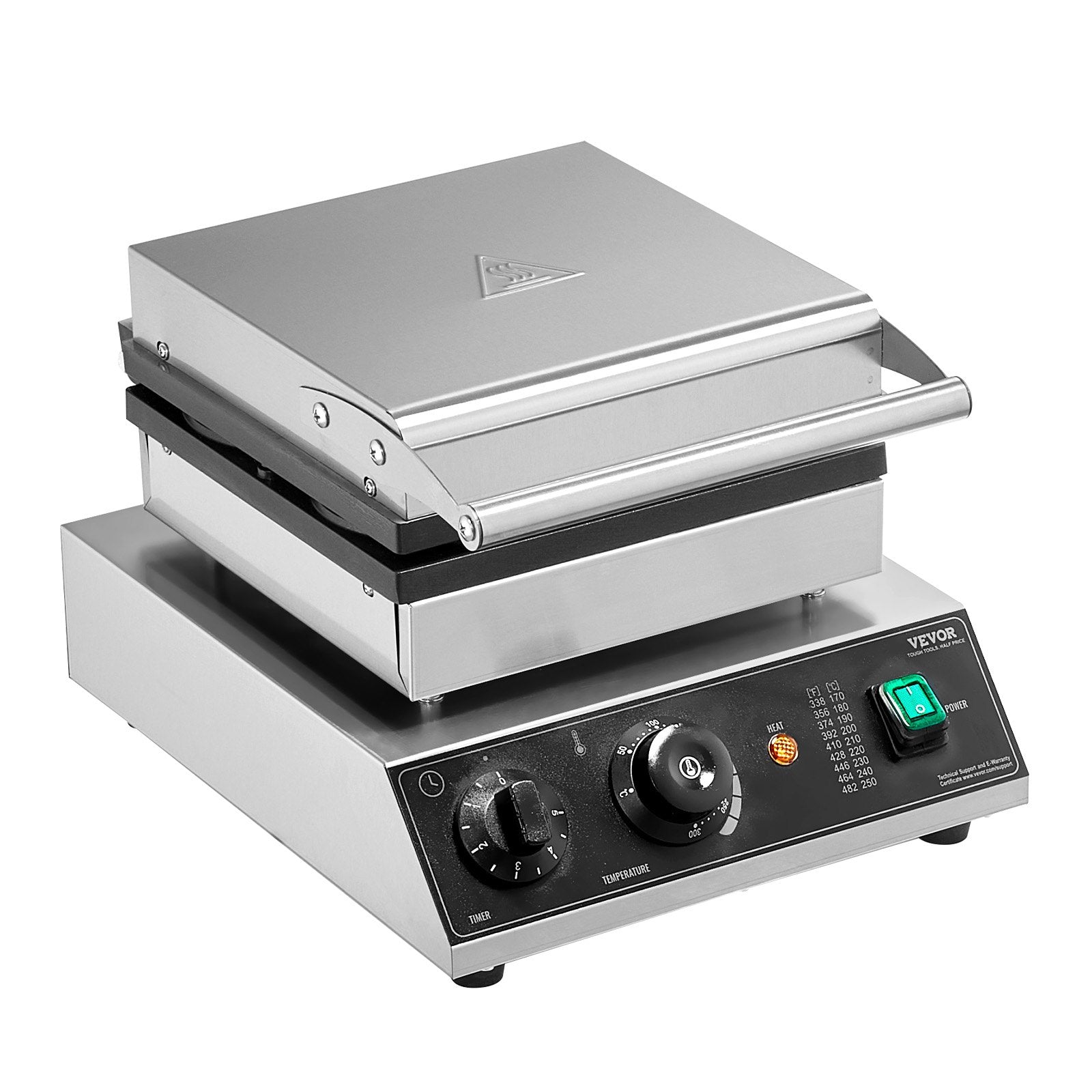 Commercial Waffle Maker 4PCS 1750W Non-Stick Stainless Belgian Waffle Iron Temp
