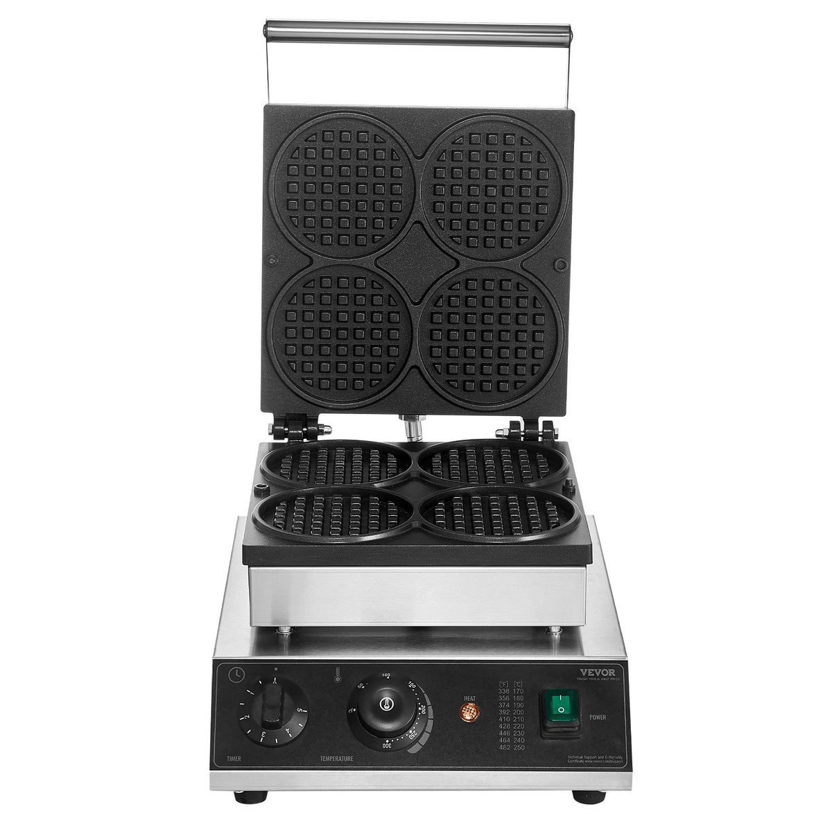 Commercial Waffle Maker 4PCS 1750W Non-Stick Stainless Belgian Waffle Iron Temp