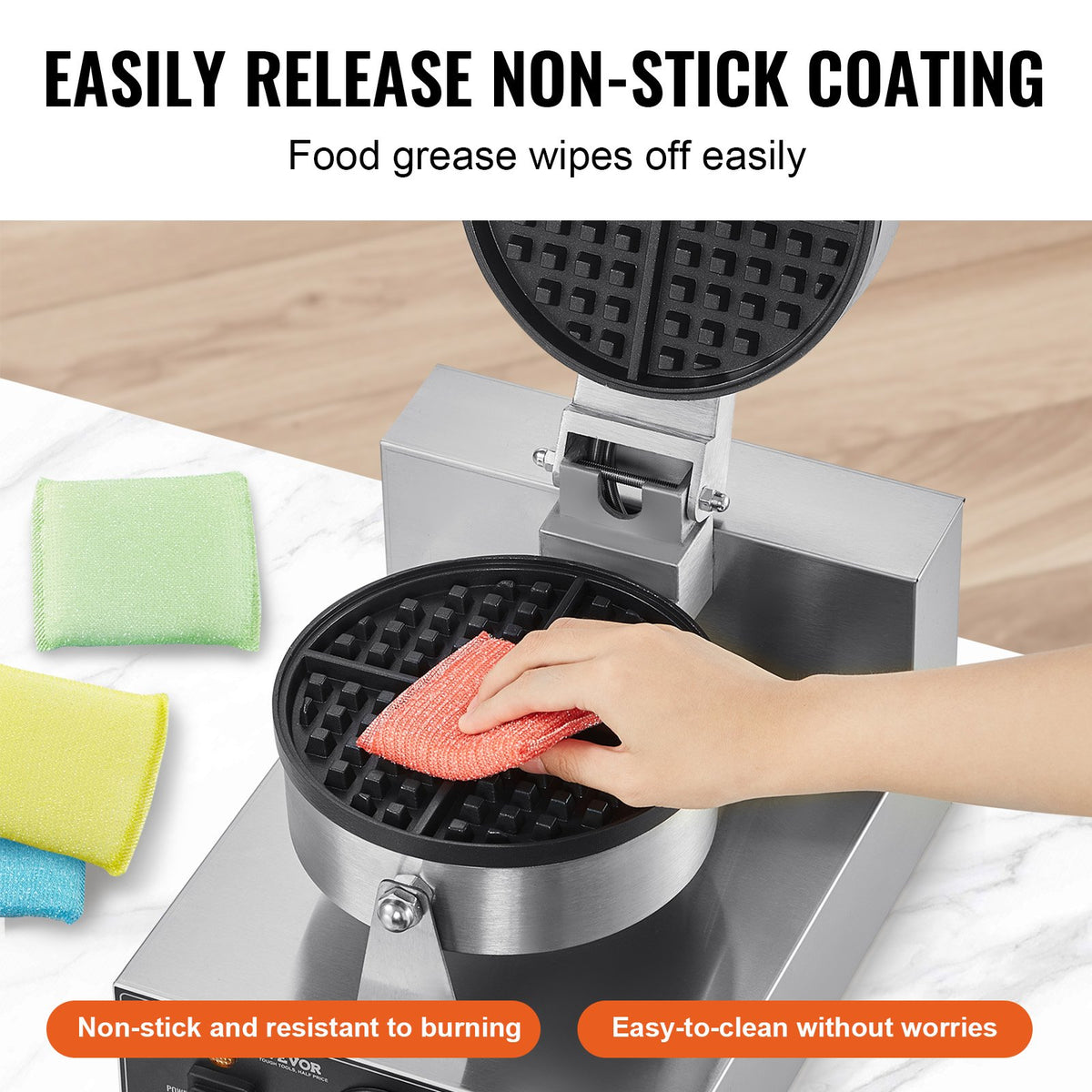 Commercial Waffle Maker 1230W Round Non-Stick Belgian Waffle Iron Temp Control