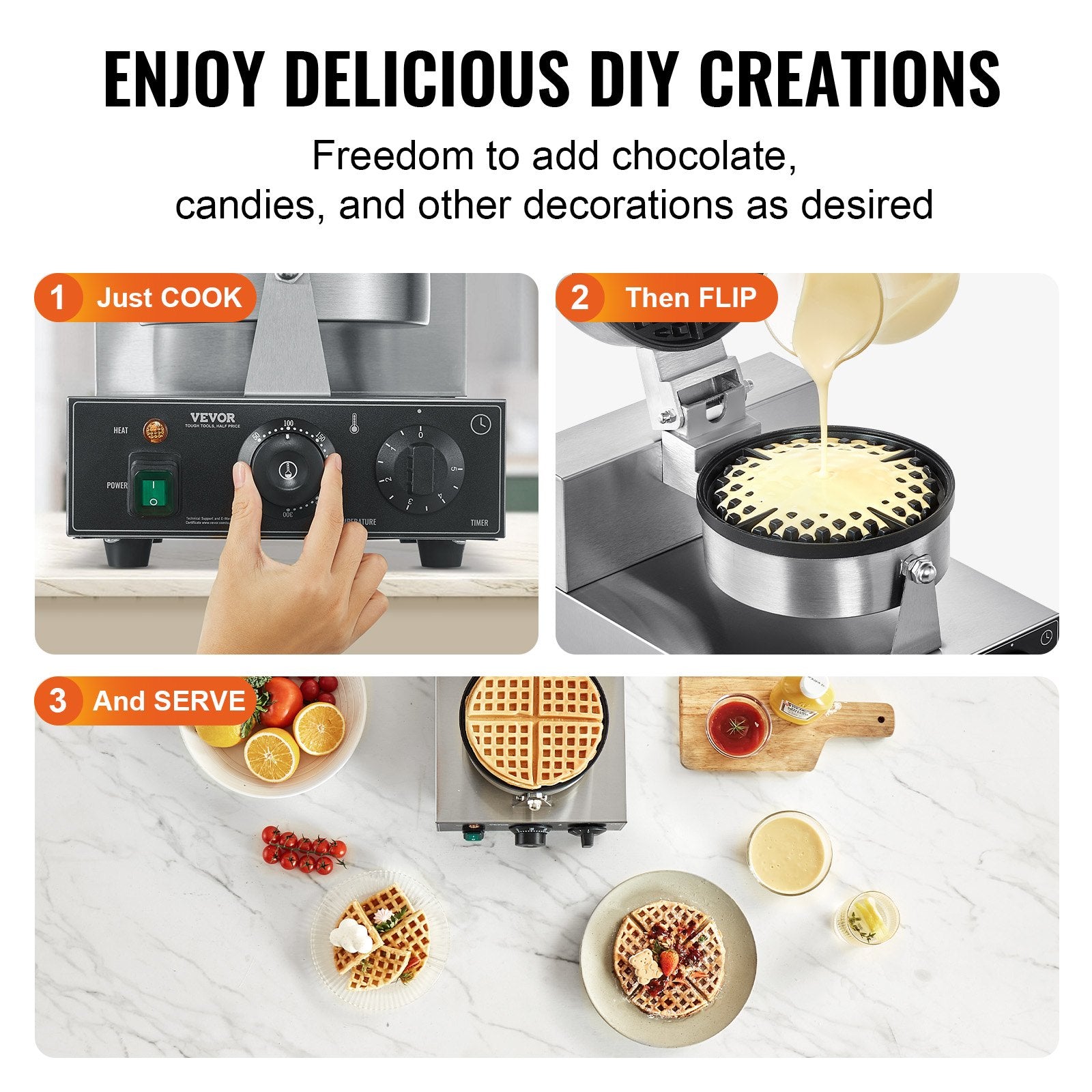 Commercial Waffle Maker 1230W Round Non-Stick Belgian Waffle Iron Temp Control