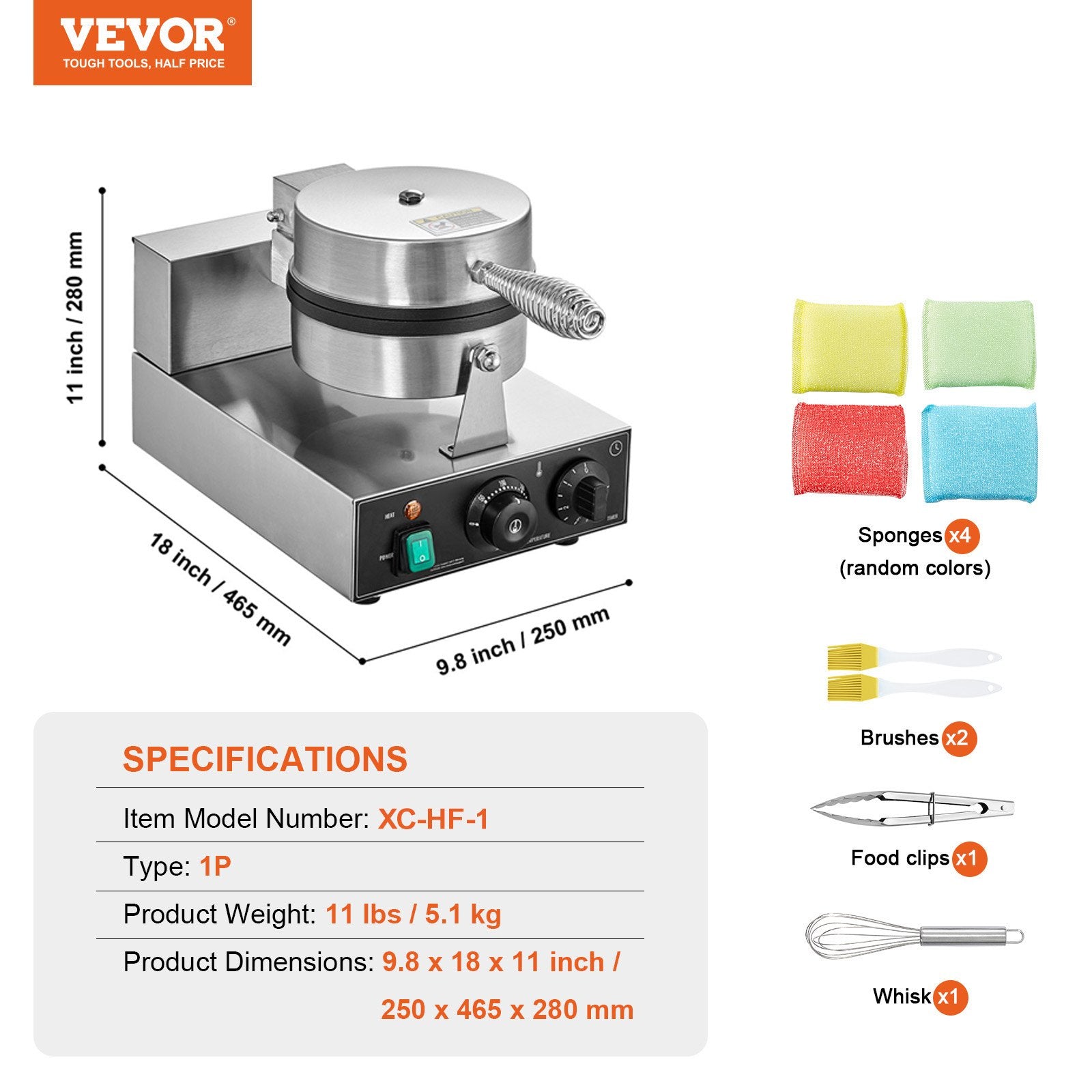 Commercial Waffle Maker 1230W Round Non-Stick Belgian Waffle Iron Temp Control