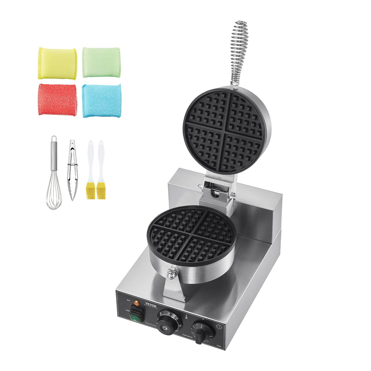 Commercial Waffle Maker 1230W Round Non-Stick Belgian Waffle Iron Temp Control