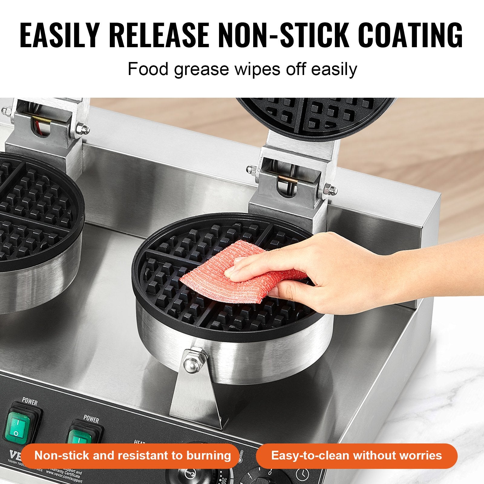 Commercial Waffle Maker Dual-Head 2460W, Non-Stick Stainless Belgian Waffle Iron