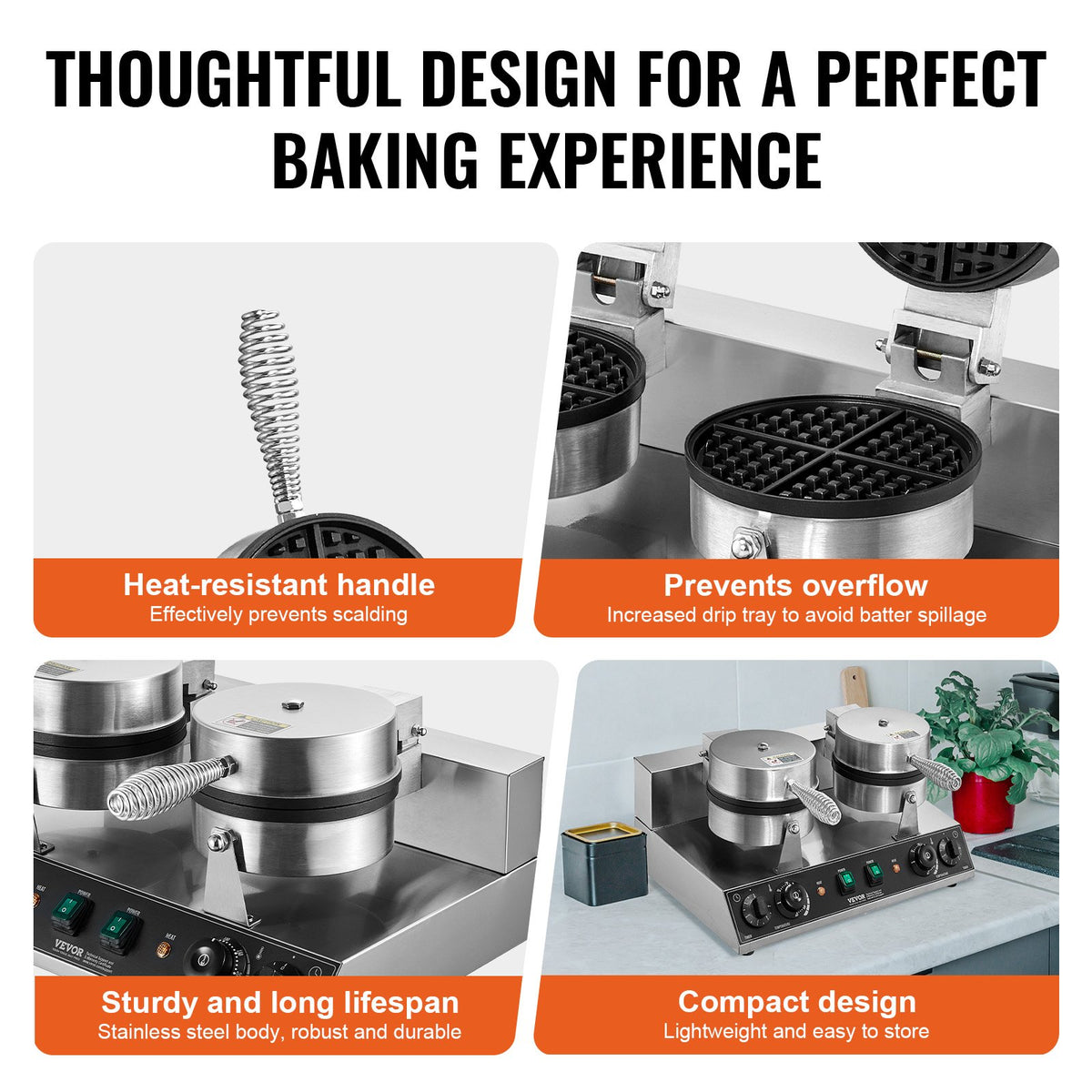 Commercial Waffle Maker Dual-Head 2460W, Non-Stick Stainless Belgian Waffle Iron
