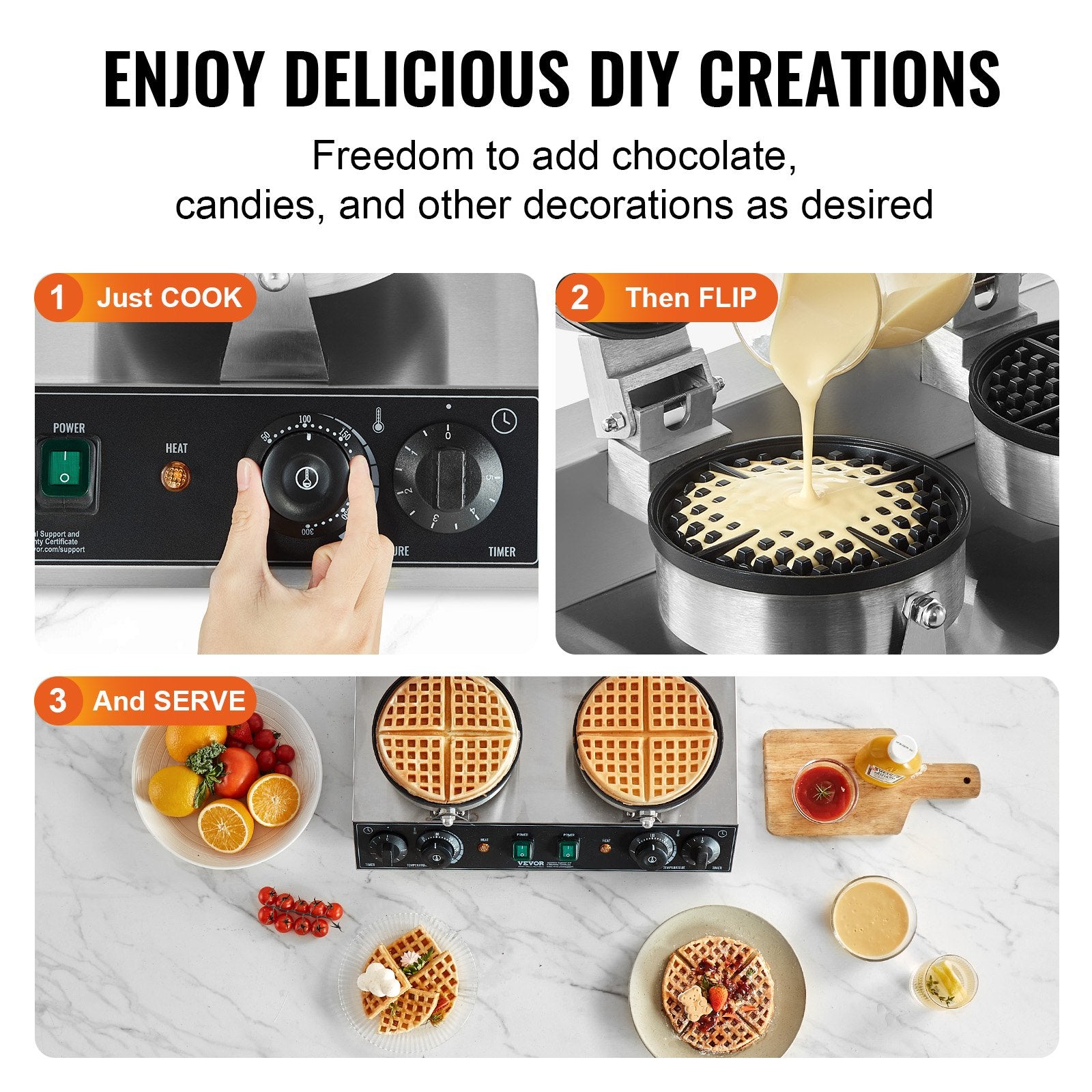 Commercial Waffle Maker Dual-Head 2460W, Non-Stick Stainless Belgian Waffle Iron