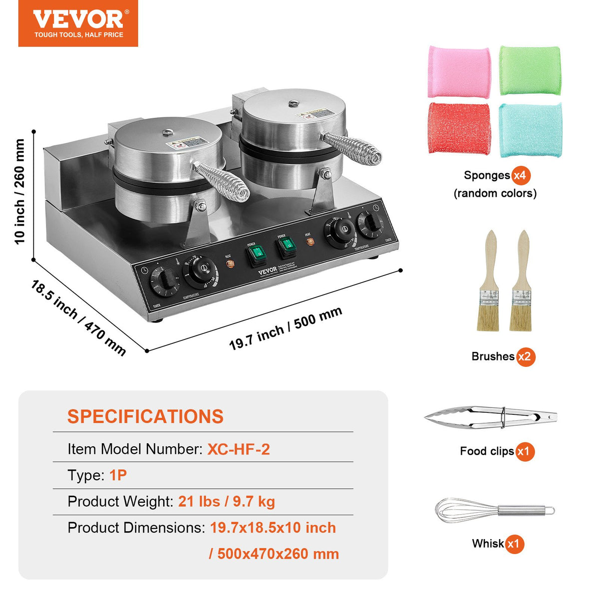 Commercial Waffle Maker Dual-Head 2460W, Non-Stick Stainless Belgian Waffle Iron