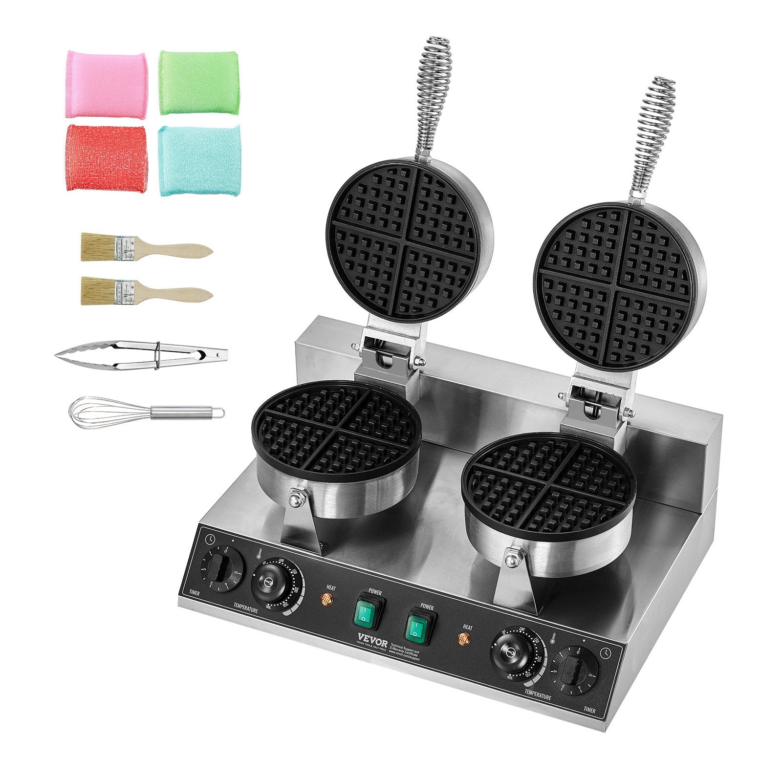 Commercial Waffle Maker Dual-Head 2460W, Non-Stick Stainless Belgian Waffle Iron