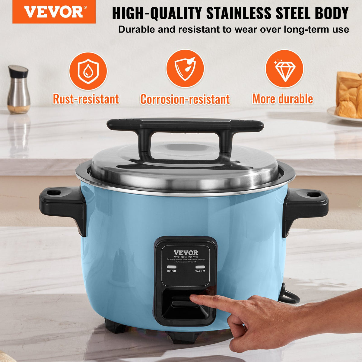 Commercial Rice Cooker 50-Cup 10L, Large Nonstick Cooker with Warmer & Paddle