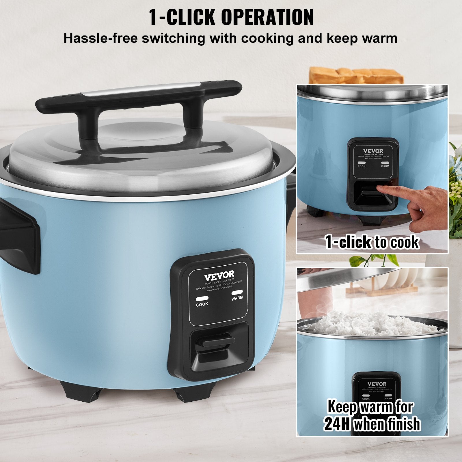 Commercial Rice Cooker 50-Cup 10L, Large Nonstick Cooker with Warmer & Paddle