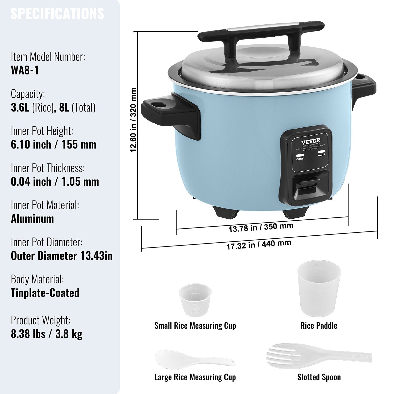 Commercial Rice Cooker 40-Cup 8L, Large Nonstick Cooker with 24H Warmer & Paddle