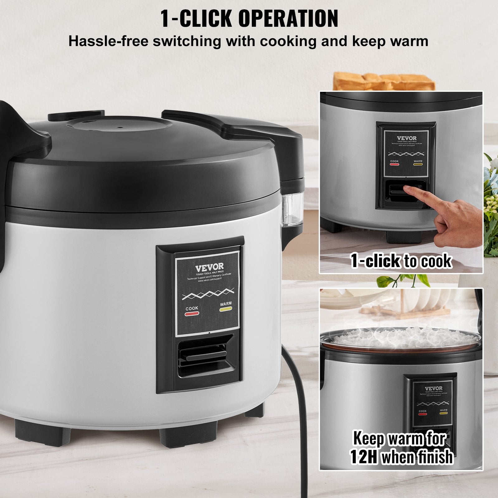 Commercial Rice Cooker 60-Cup 13L, Large Nonstick Cooker with Warmer & Paddle
