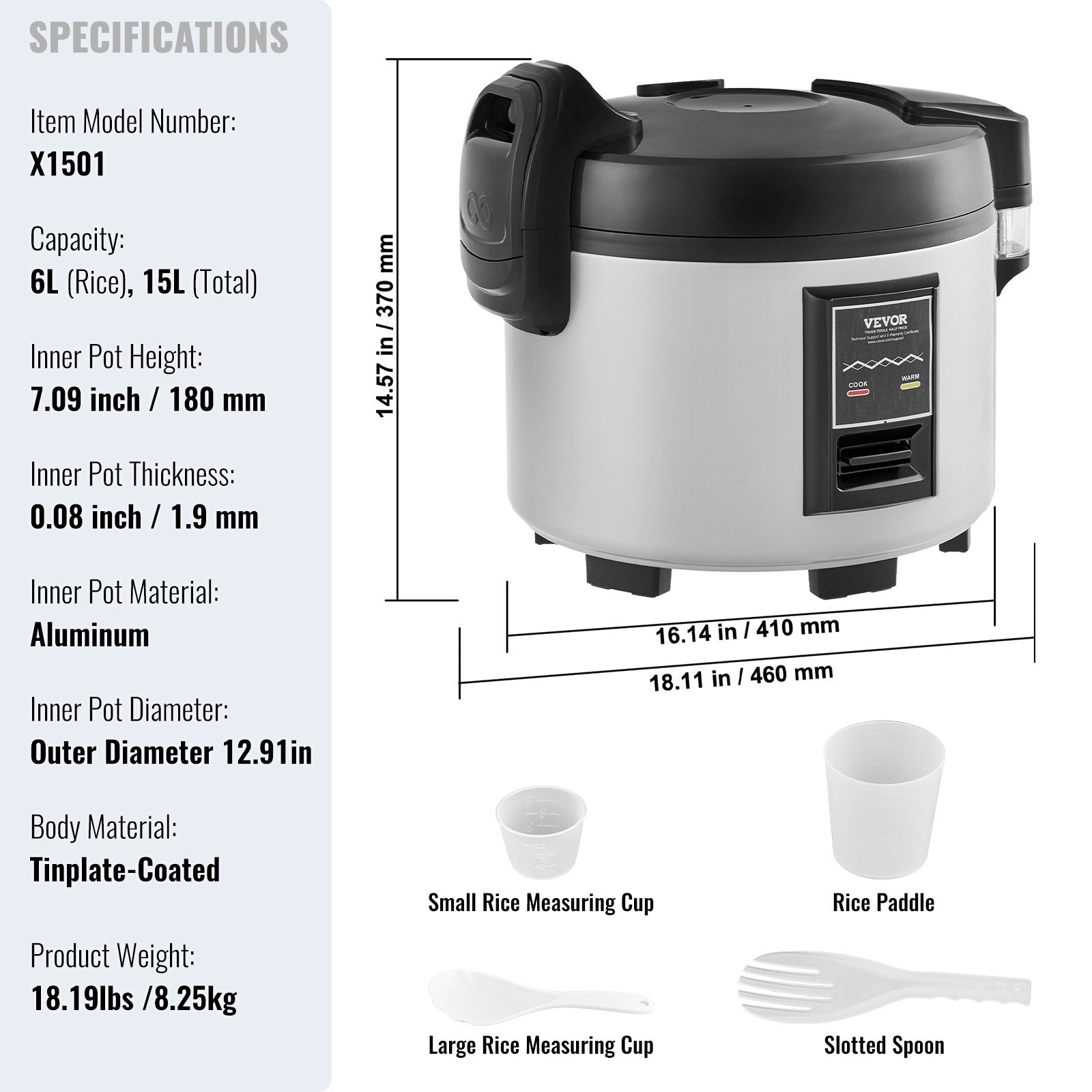 Commercial Rice Cooker 70-Cup 15L, Large Nonstick Cooker with Warmer & Paddle