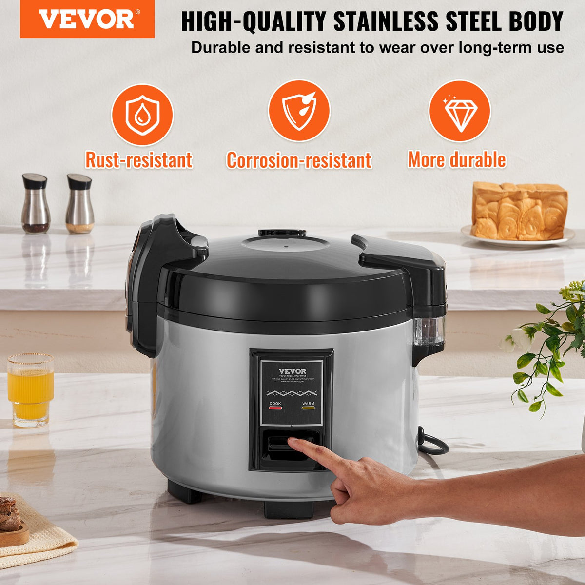 Commercial Rice Cooker 45-Cup 9L, Large Nonstick Cooker with Warmer & Paddle