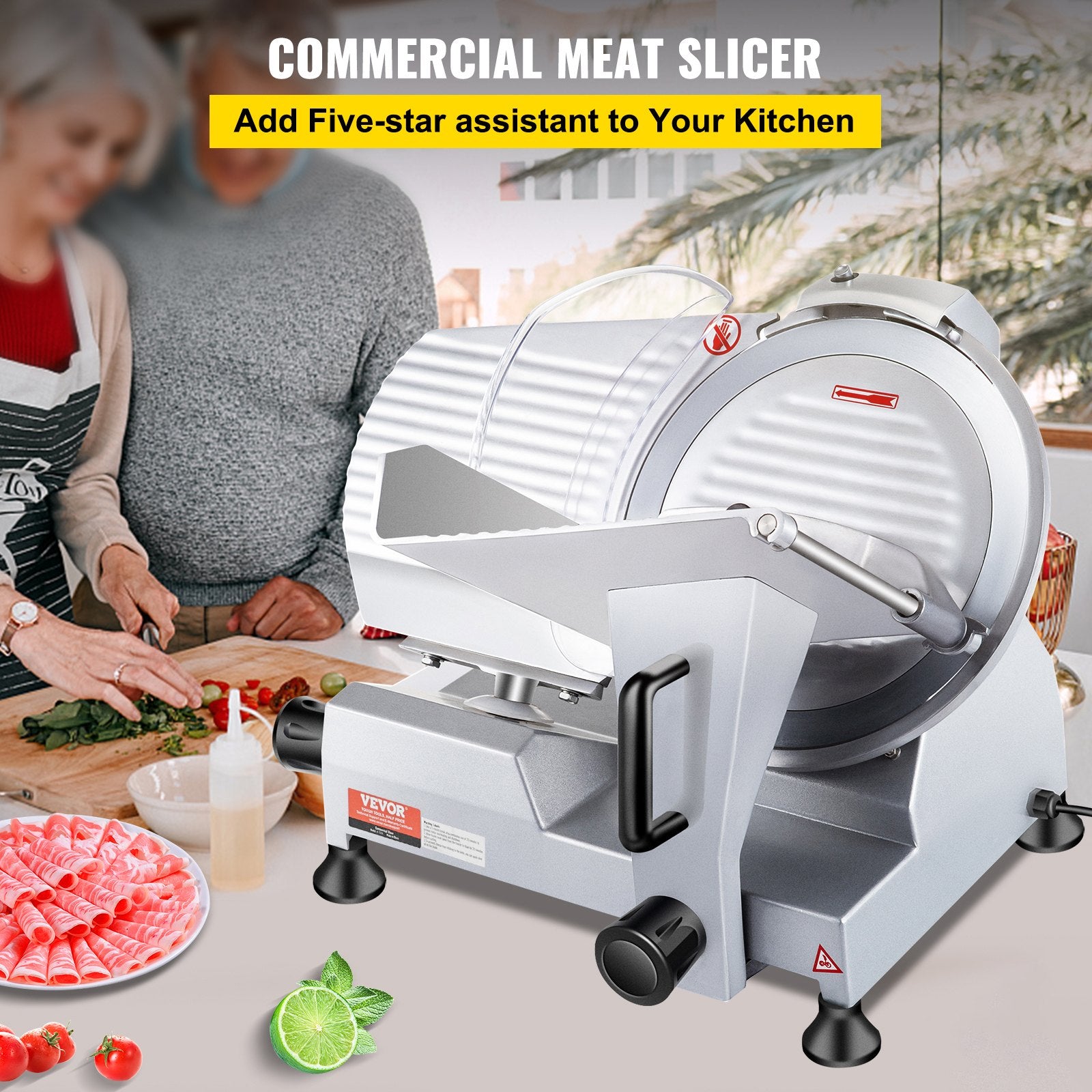 Meat Slicer Commercial 240W Electric 10 Inch Carbon Steel 0-0.47 Thickness