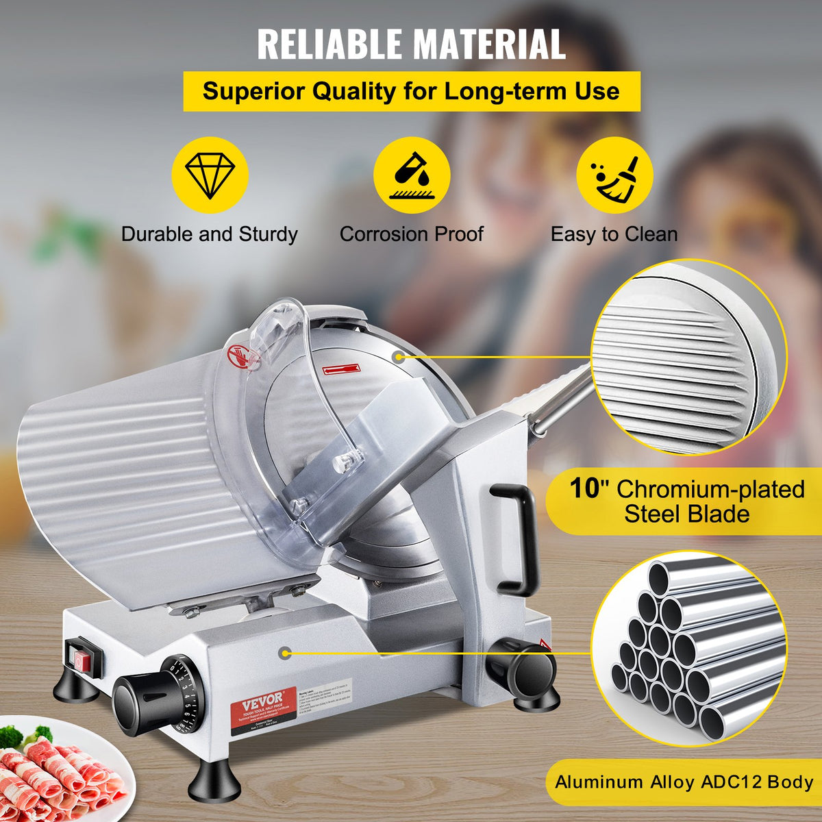 Meat Slicer Commercial 240W Electric 10 Inch Carbon Steel 0-0.47 Thickness