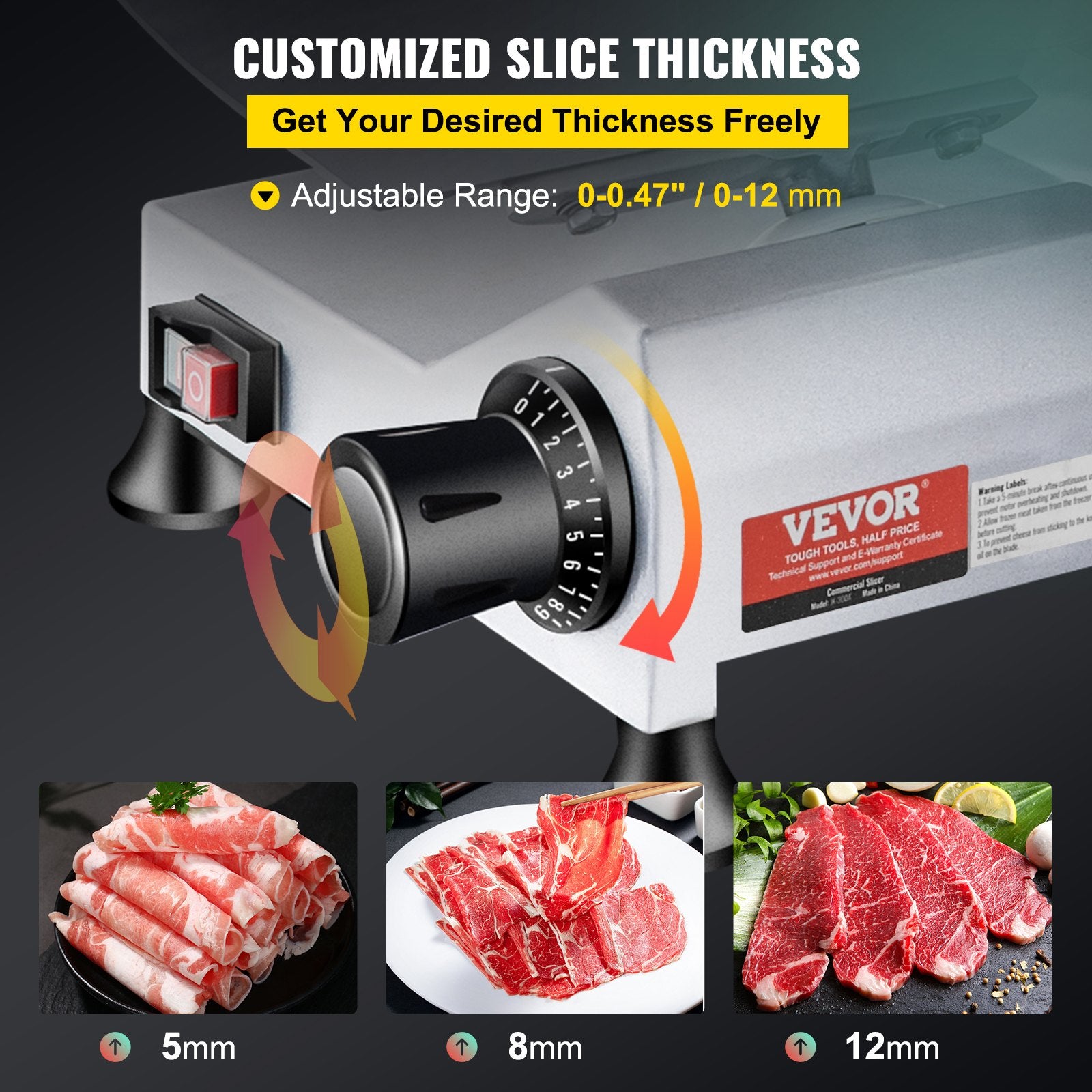 Meat Slicer Commercial 240W Electric 10 Inch Carbon Steel 0-0.47 Thickness