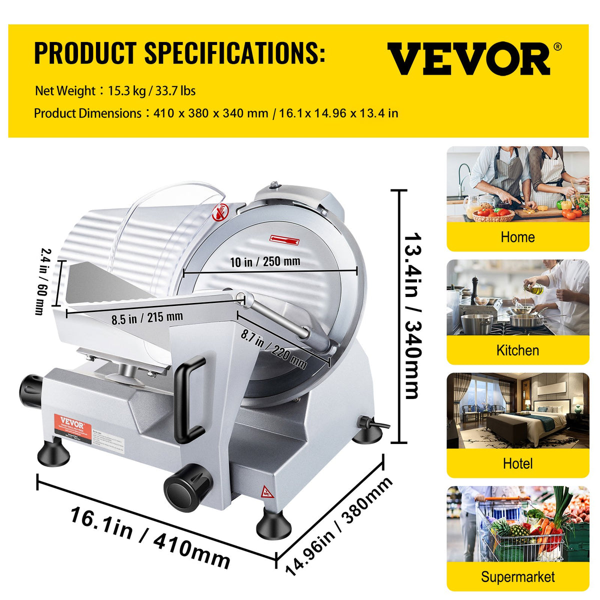 Meat Slicer Commercial 240W Electric 10 Inch Carbon Steel 0-0.47 Thickness