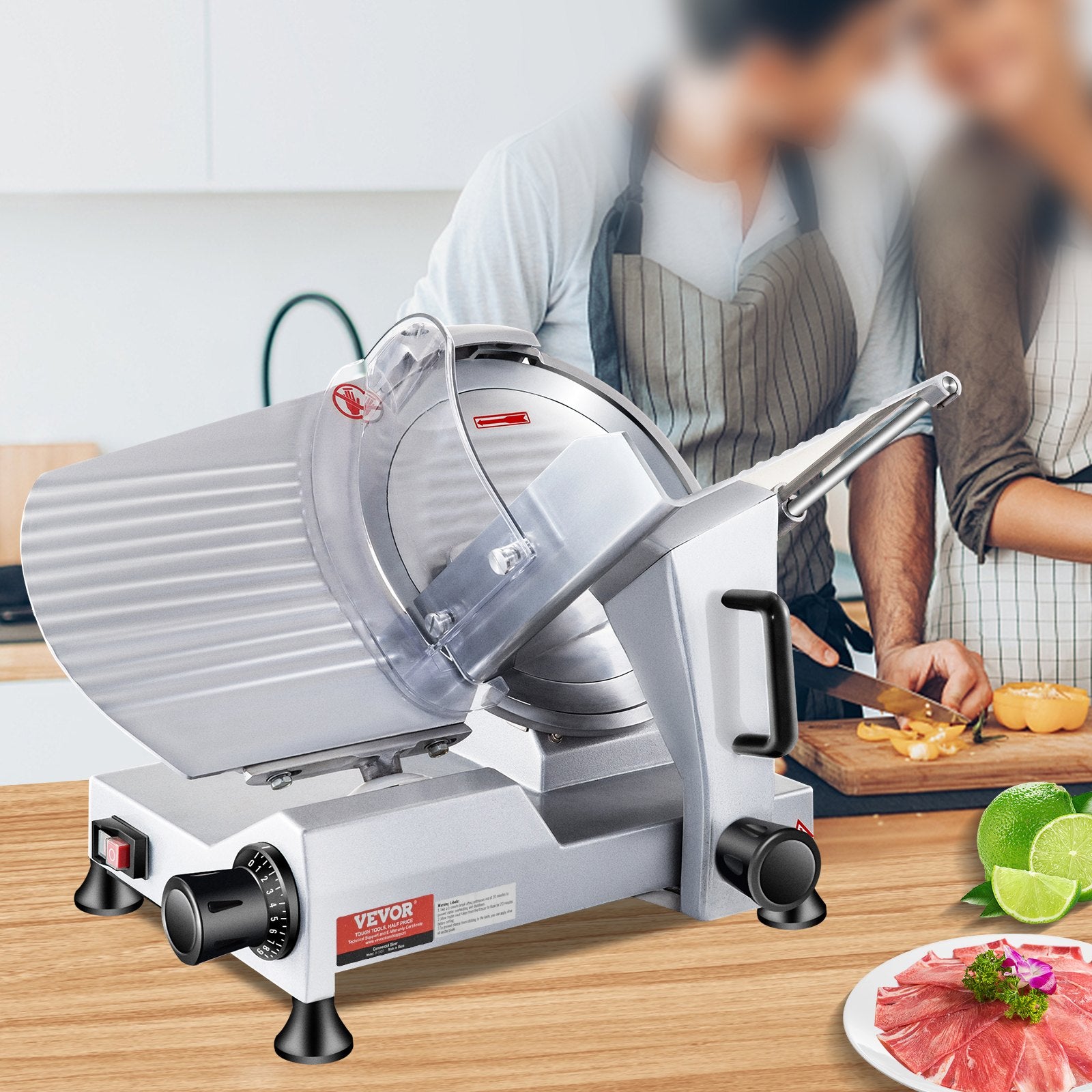 Meat Slicer Commercial 240W Electric 10 Inch Carbon Steel 0-0.47 Thickness
