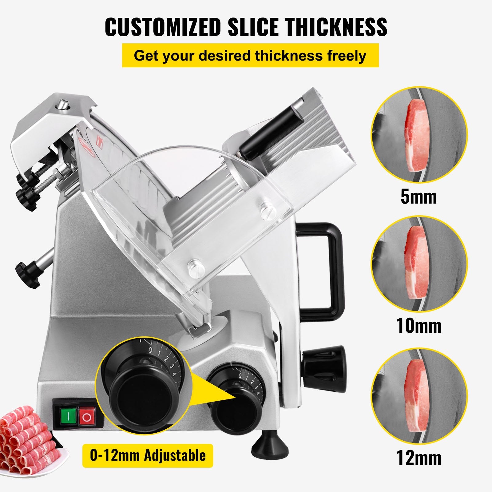 200W Electric Meat Slicer w/ 8in Blade Adjustable Thickness Deli Slicer