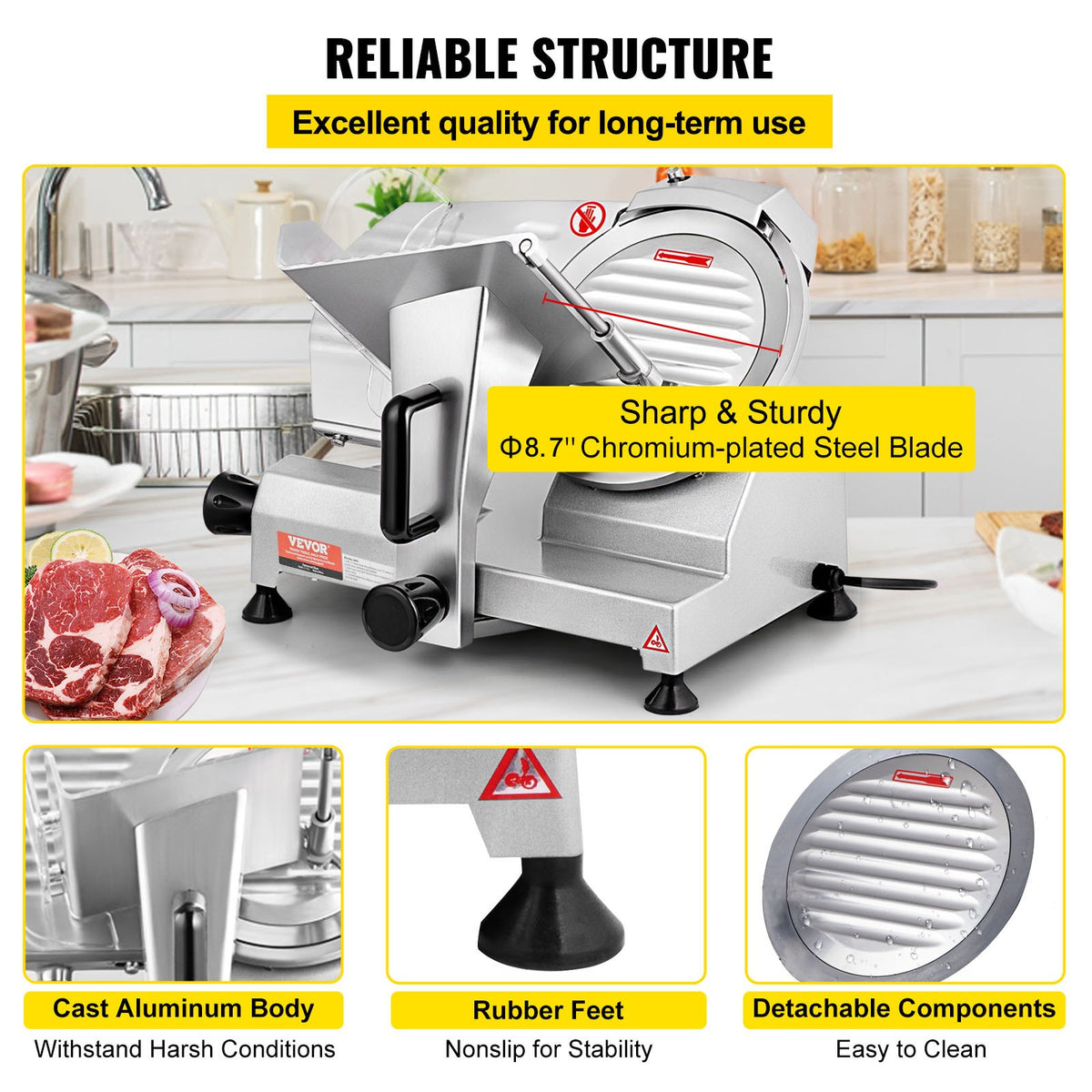 200W Electric Meat Slicer w/ 8in Blade Adjustable Thickness Deli Slicer