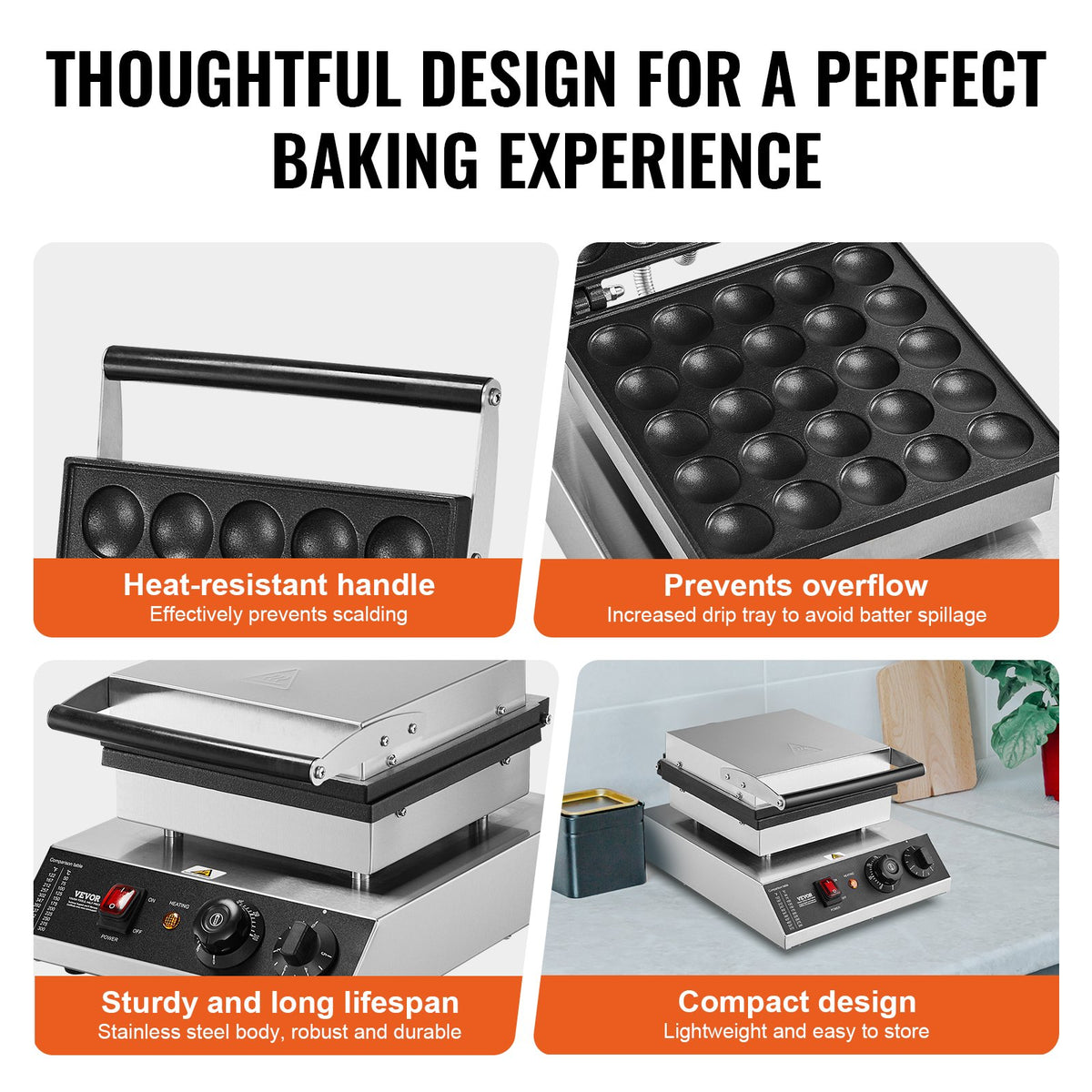 Mini Dutch Pancake Maker 25PCS 43mm, 1700W Electric Poffertjes Grill, Non-Stick