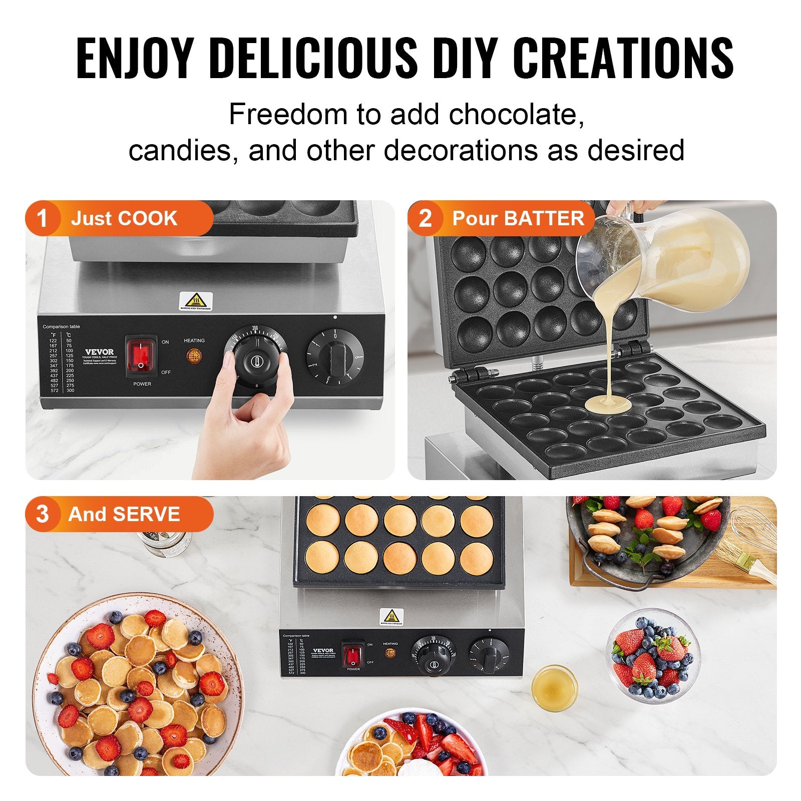 Mini Dutch Pancake Maker 25PCS 43mm, 1700W Electric Poffertjes Grill, Non-Stick