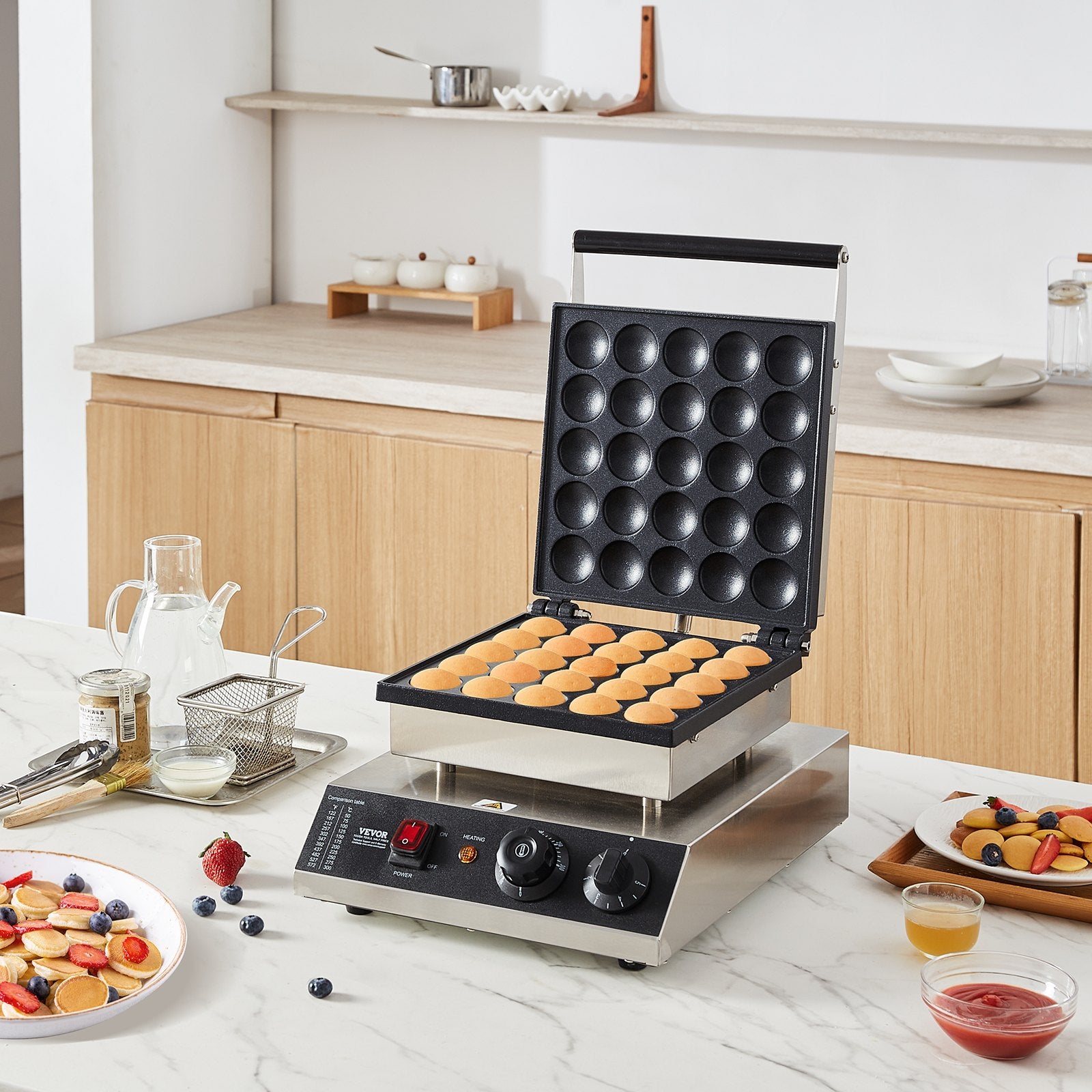 Mini Dutch Pancake Maker 25PCS 43mm, 1700W Electric Poffertjes Grill, Non-Stick