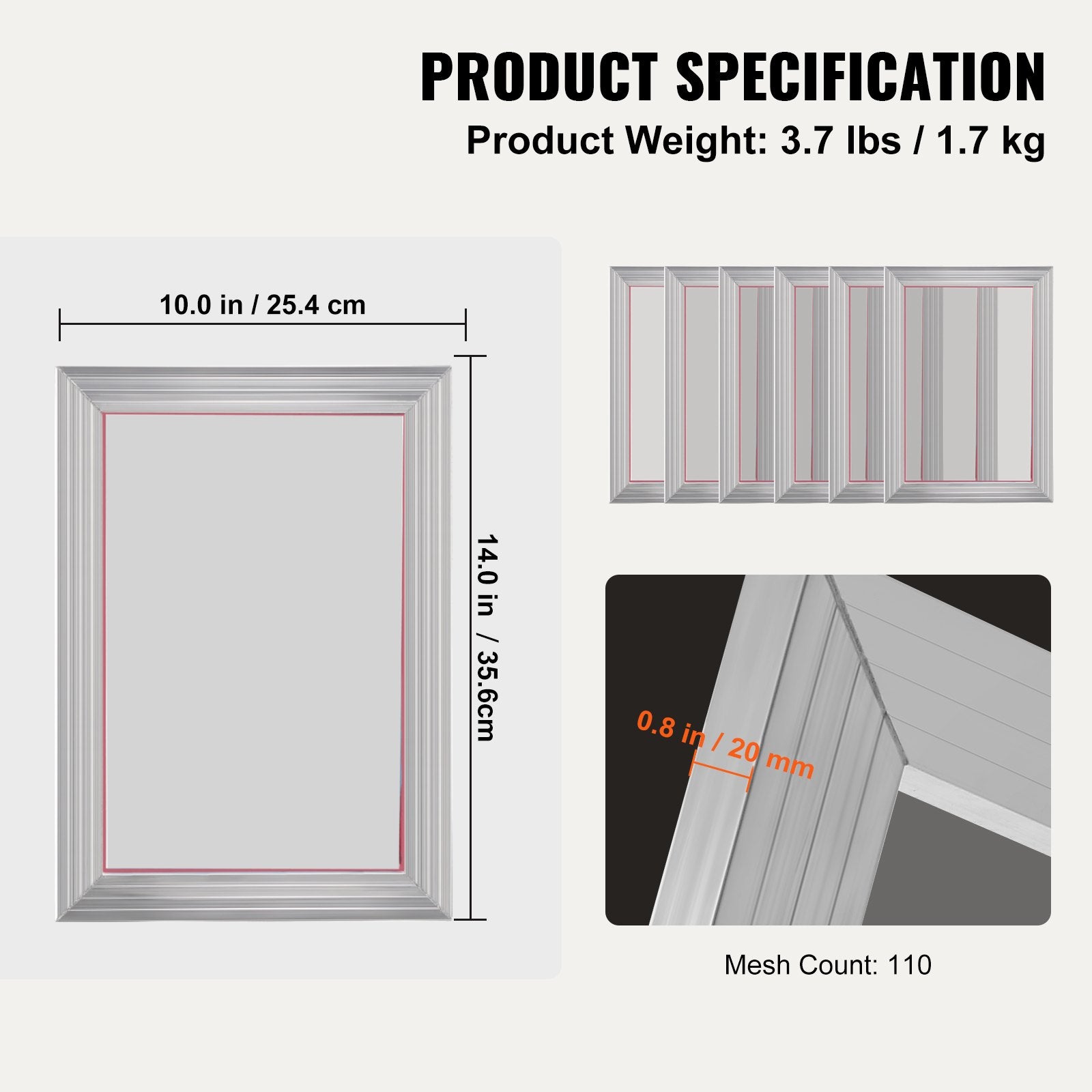 Screen Printing Kit 6 Pieces Aluminum Frames 25.4 x 35.6 cm with 110 Mesh