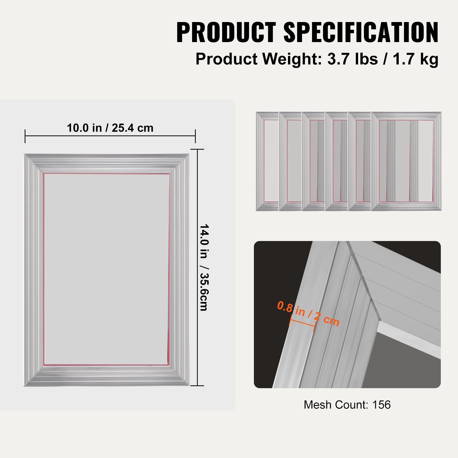 Screen Printing Kit 6pc Aluminum Frame 25.4x35.6cm 156 Mesh for T-Shirts DIY