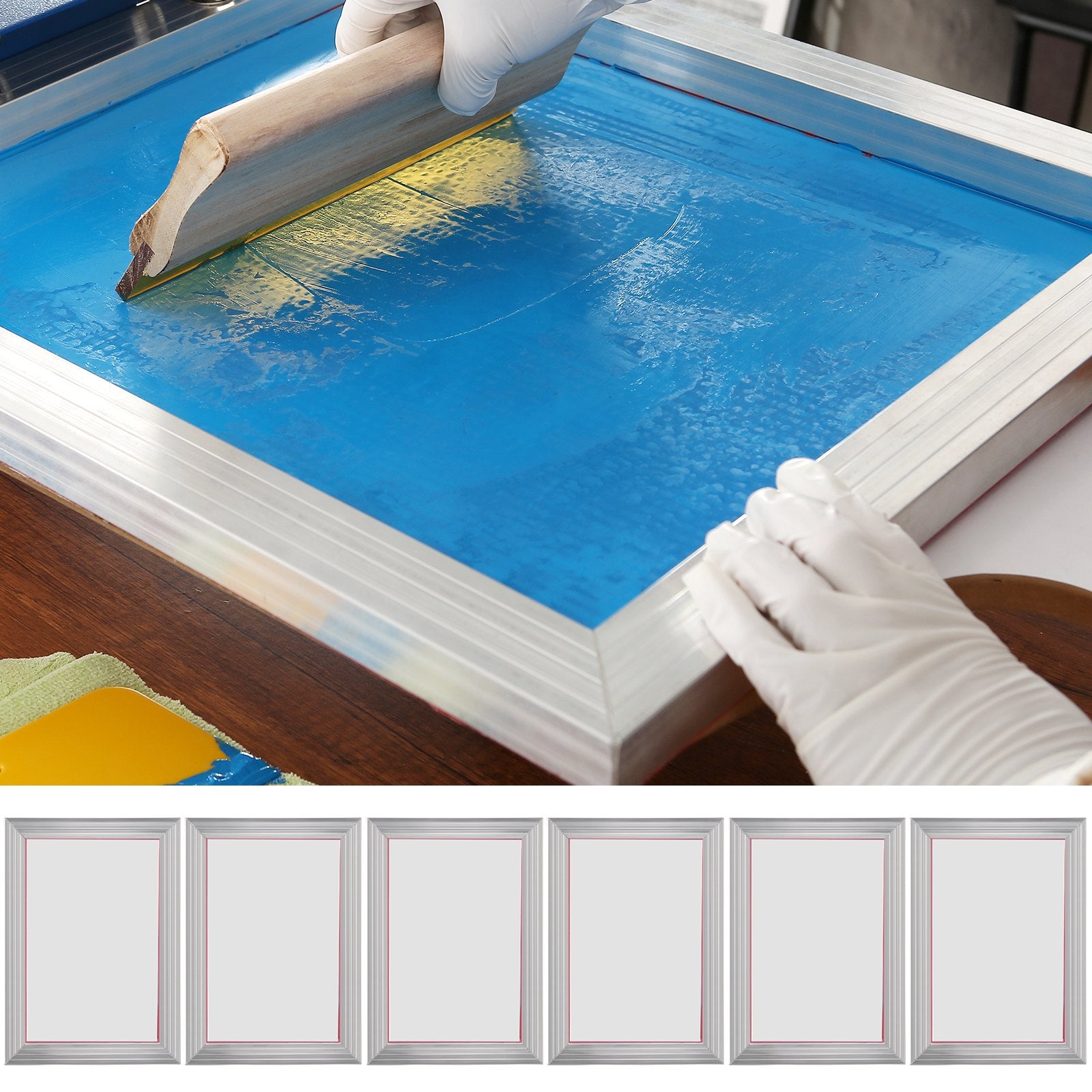 Screen Printing Kit 6pc Aluminum Frame 25.4x35.6cm 156 Mesh for T-Shirts DIY