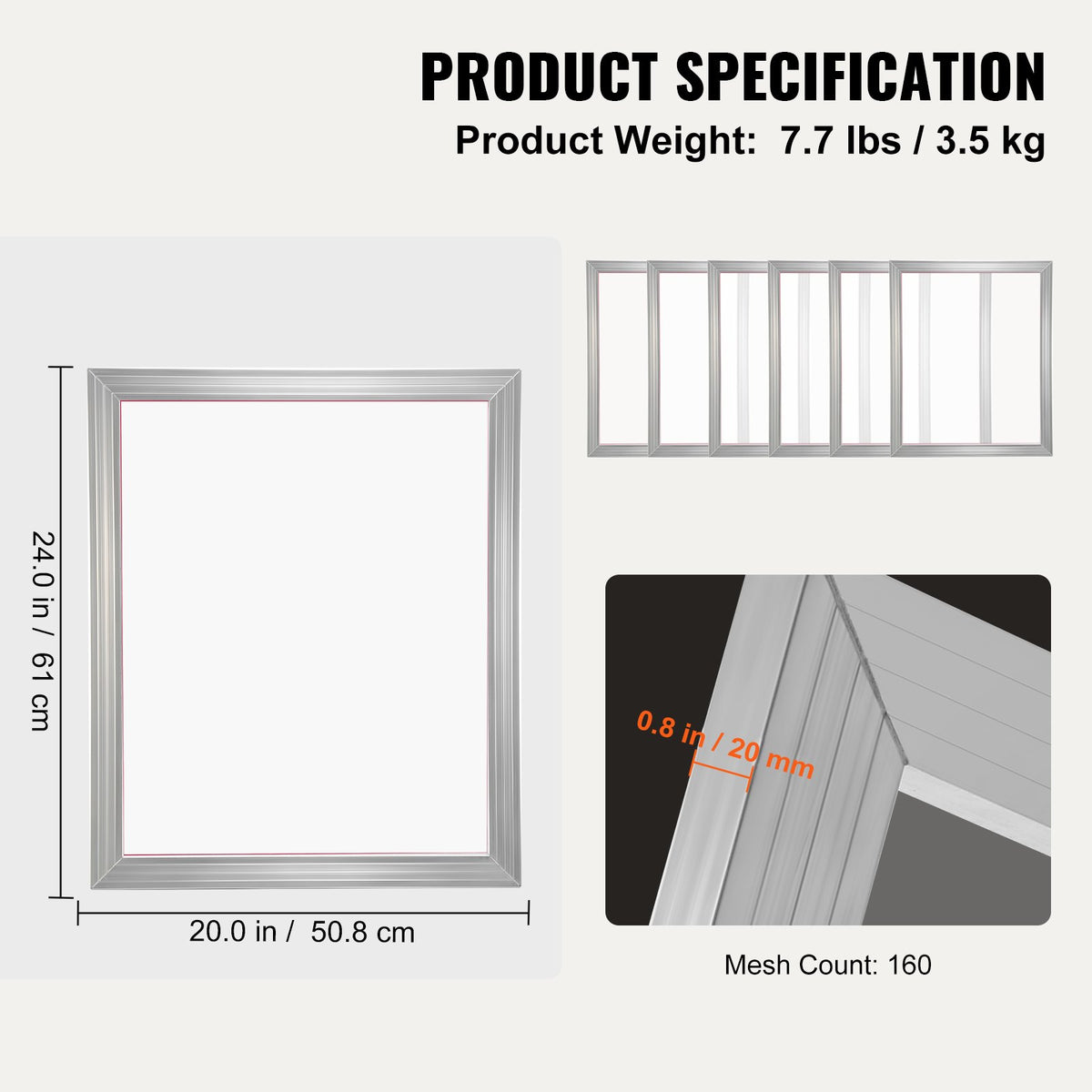 Screen Printing Kit 6 Aluminum Frames 20x24 inch with 160 Mesh for T-Shirts